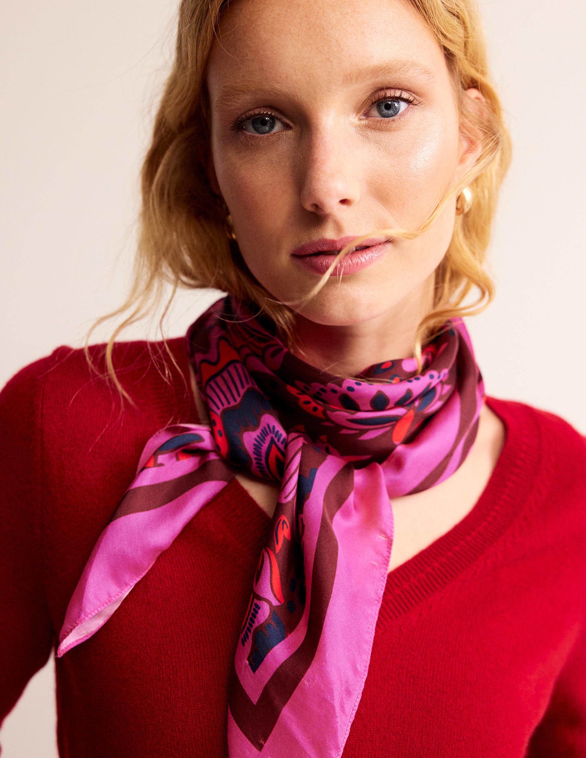 Large Square Silk Scarf-Burgundy Red, Florist Scarf - Image 1