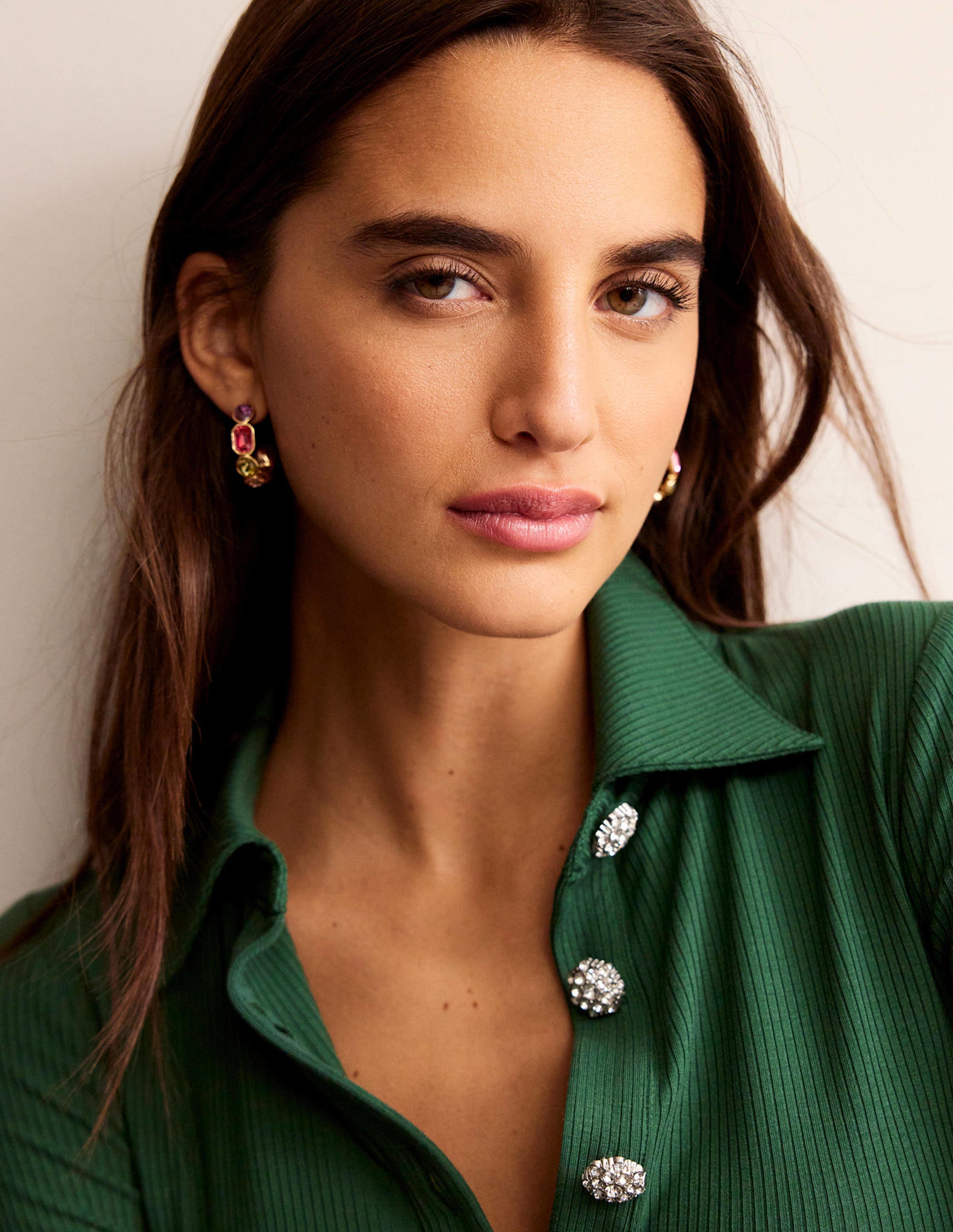 Jewelled Hoop Earrings-Pink Multi - Image 1