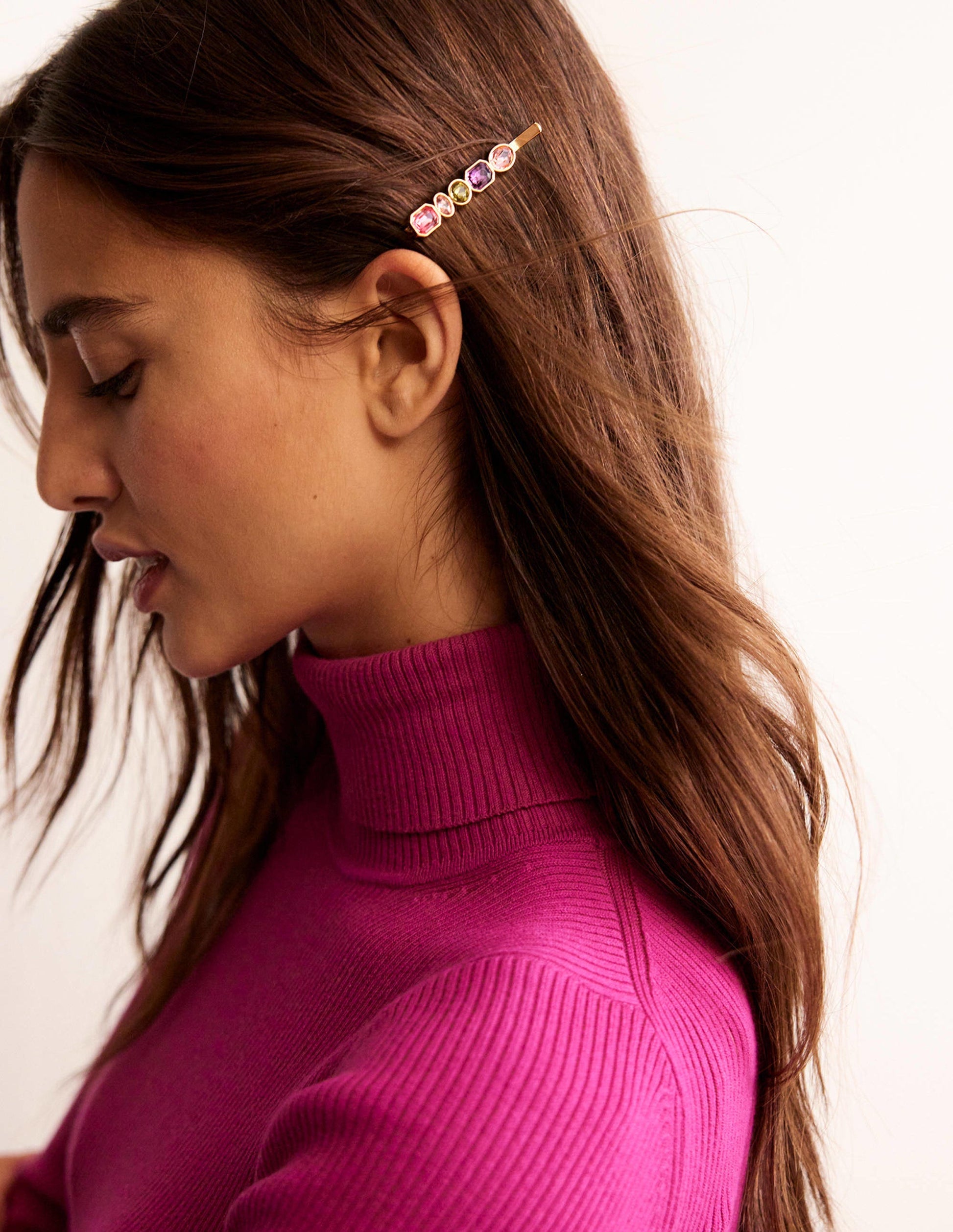 Jewelled Hair Slides-Multi Pink-1