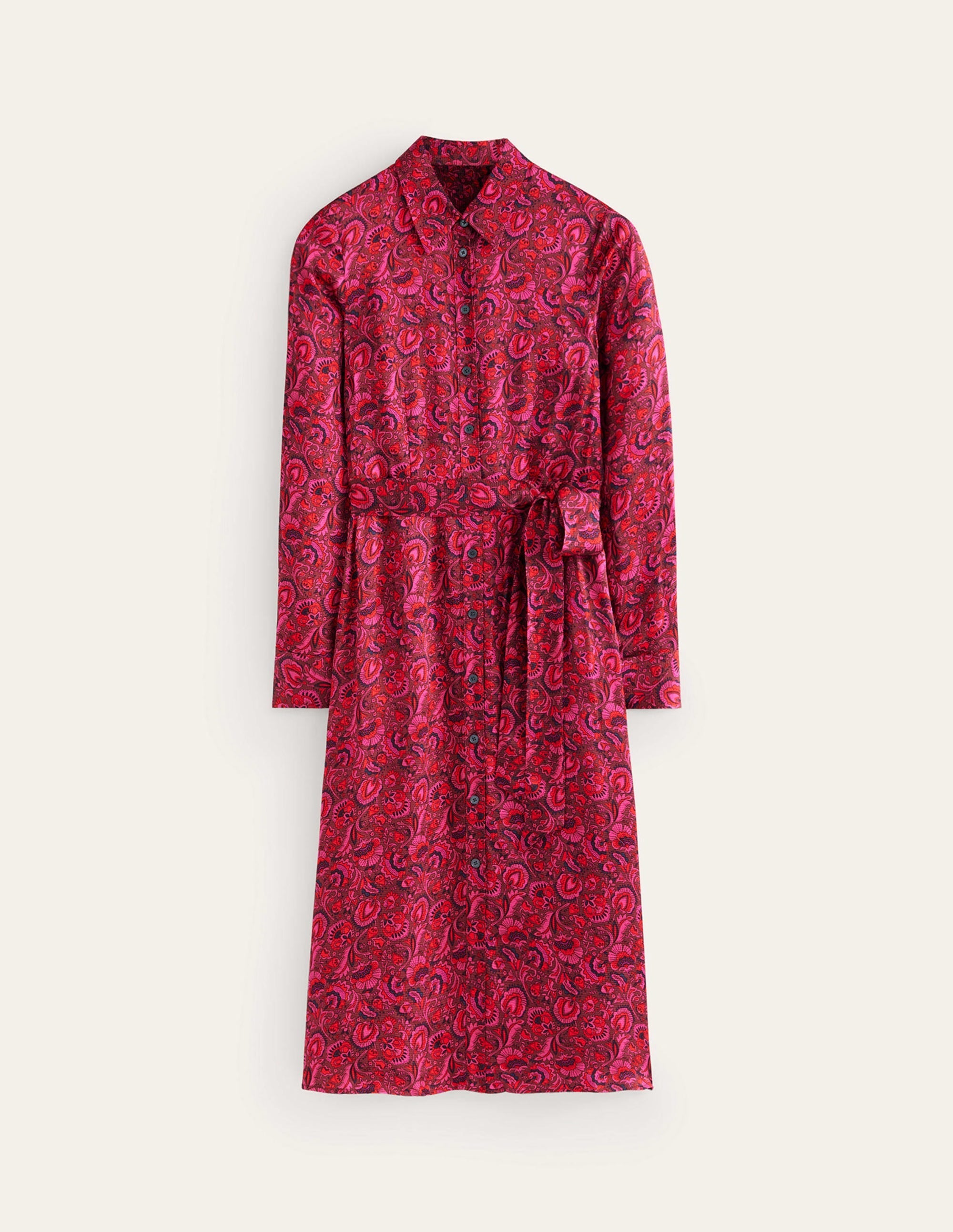 Kate Satin Shirt Dress-Burgundy Red, Florist - Image 6