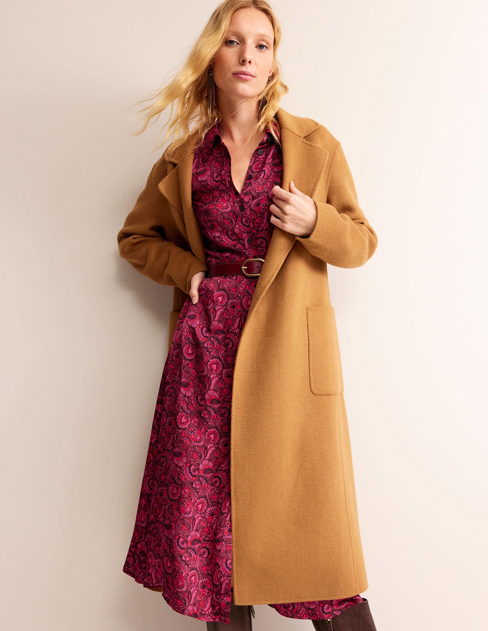Kate Satin Shirt Dress-Burgundy Red, Florist-4