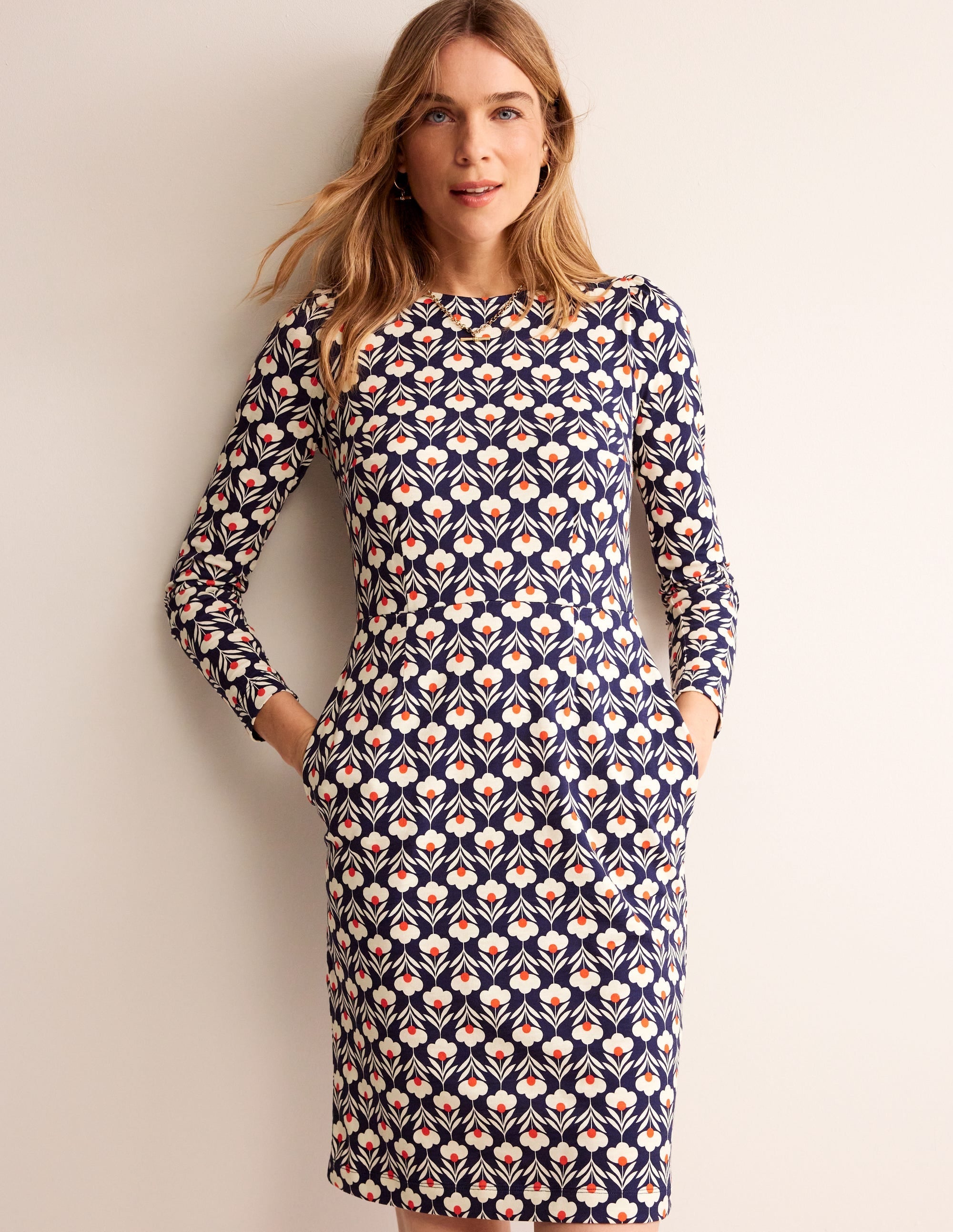 Penelope Jersey Dress-Navy, Petal Head - Image 1