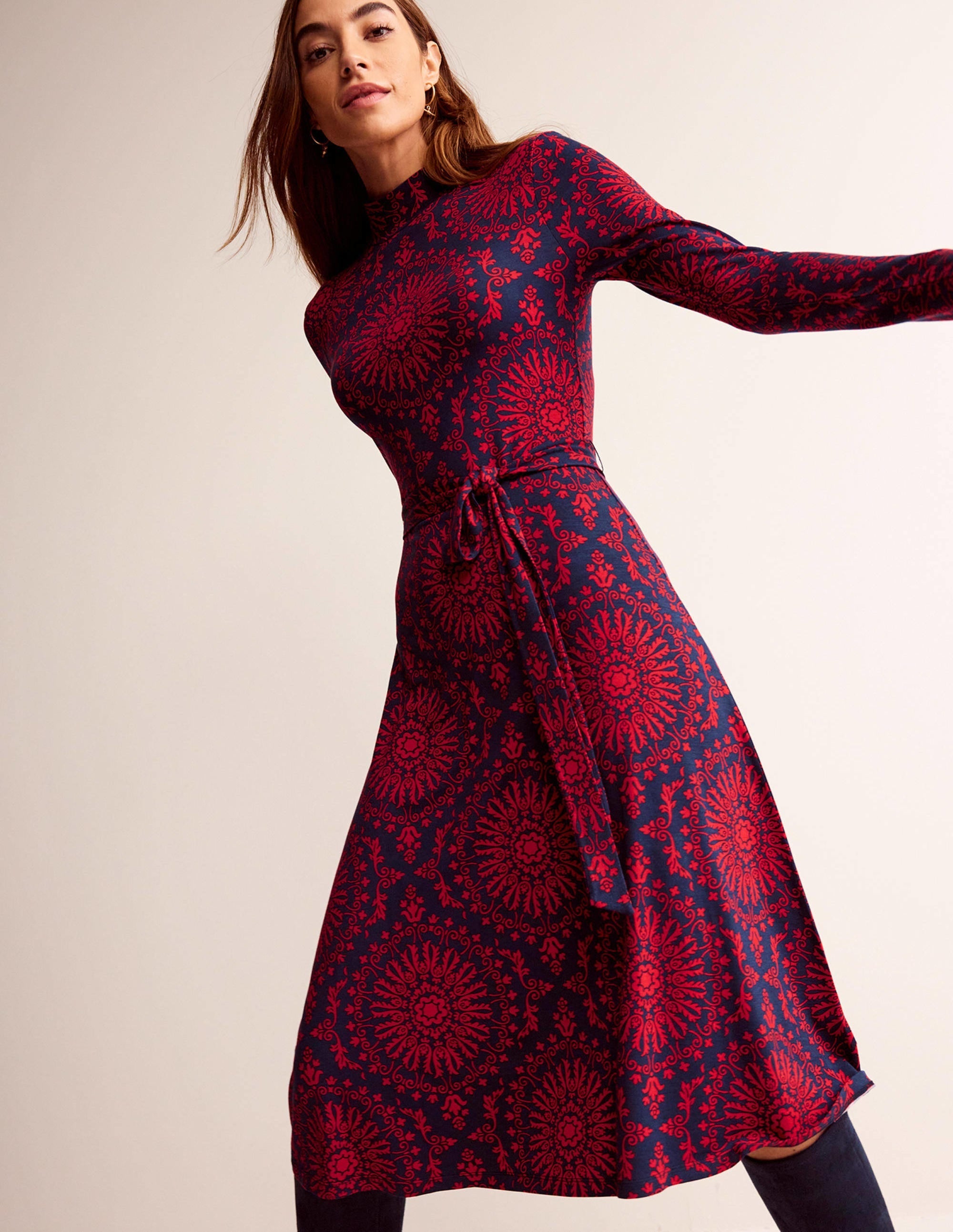 Alberta Jersey Midi Dress-Brilliant Red, Artizian Geo - Image 1