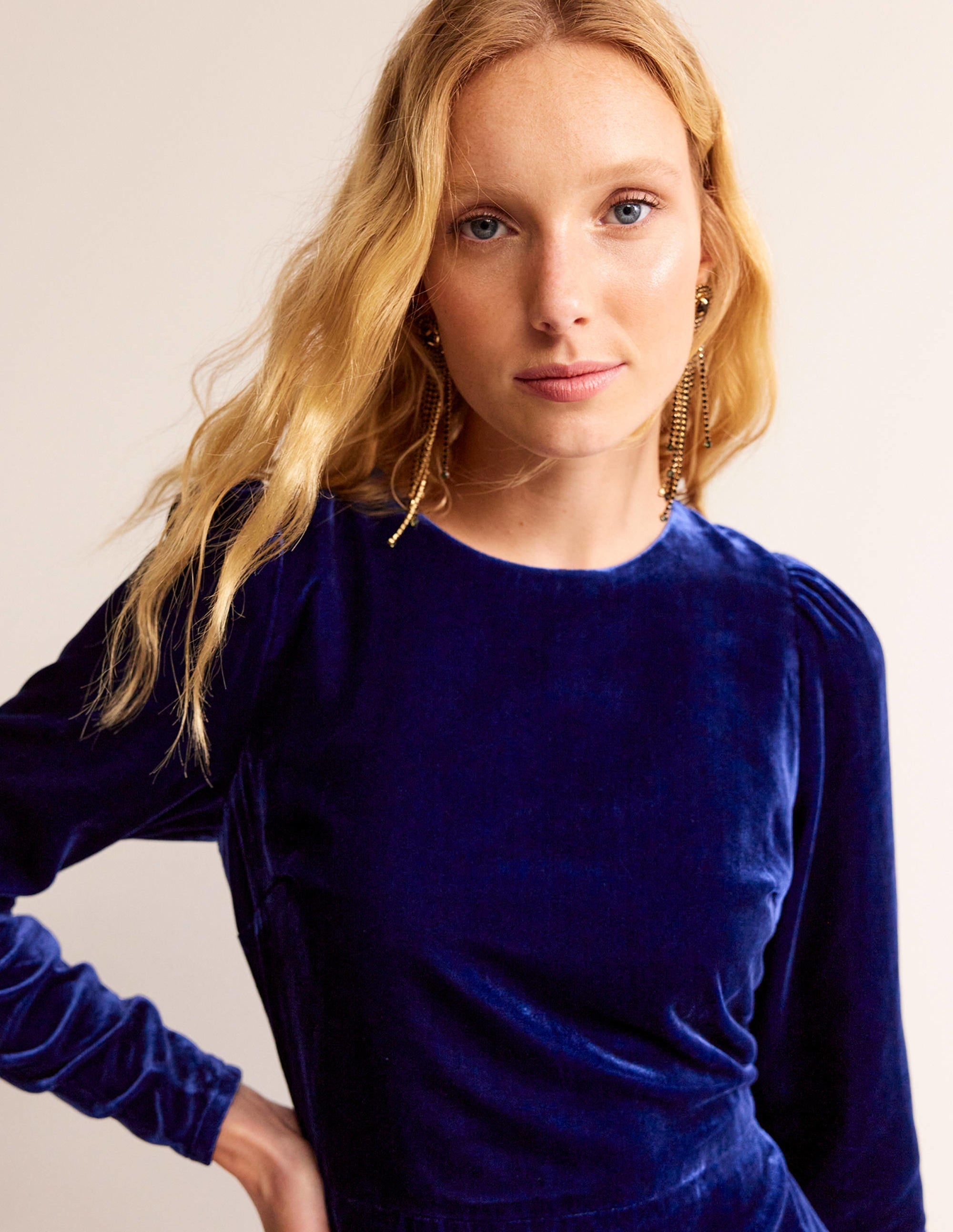 Velvet Short Dress-Sapphire Blue - Image 2
