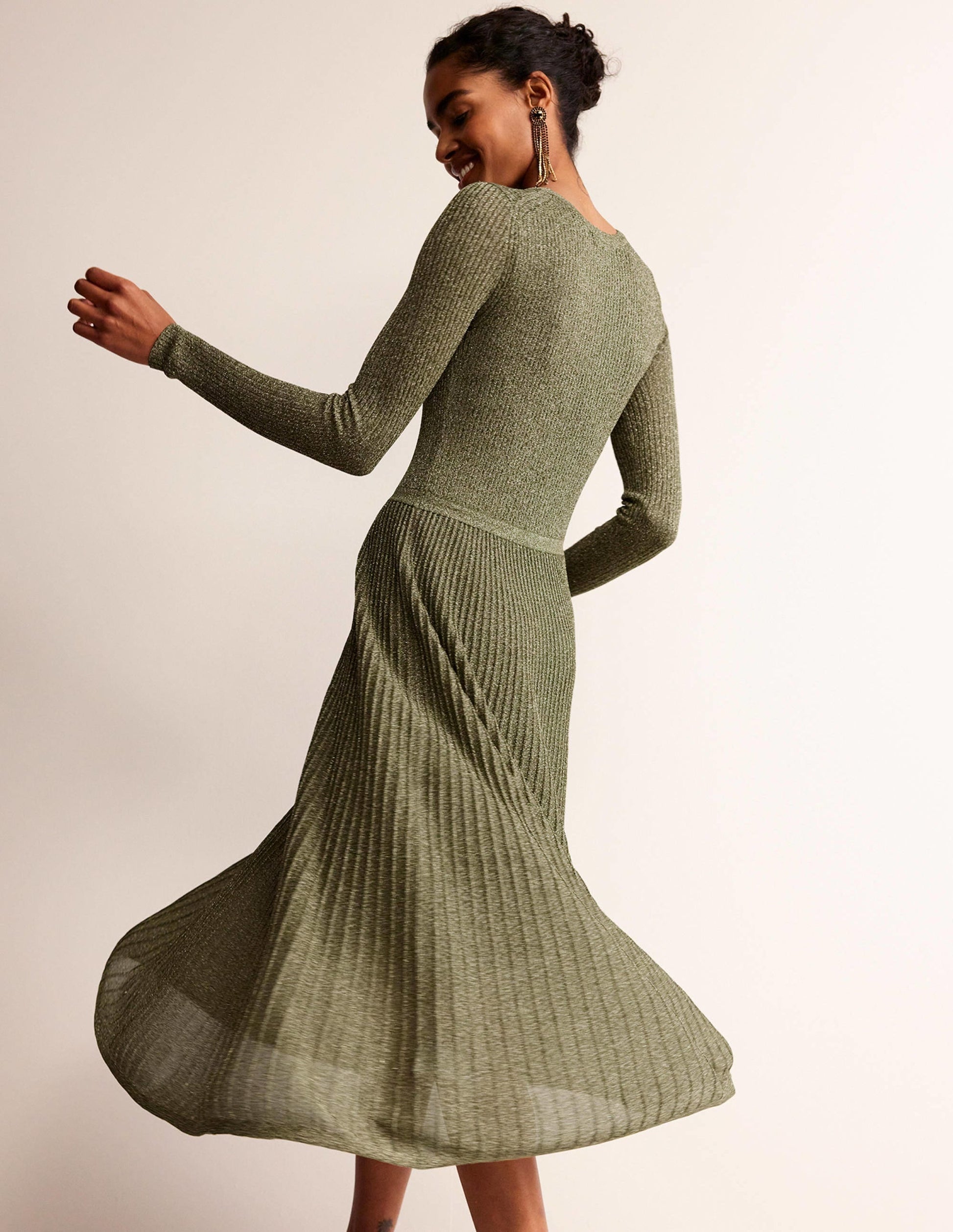 Ribbed Metallic Dress-Gold-1