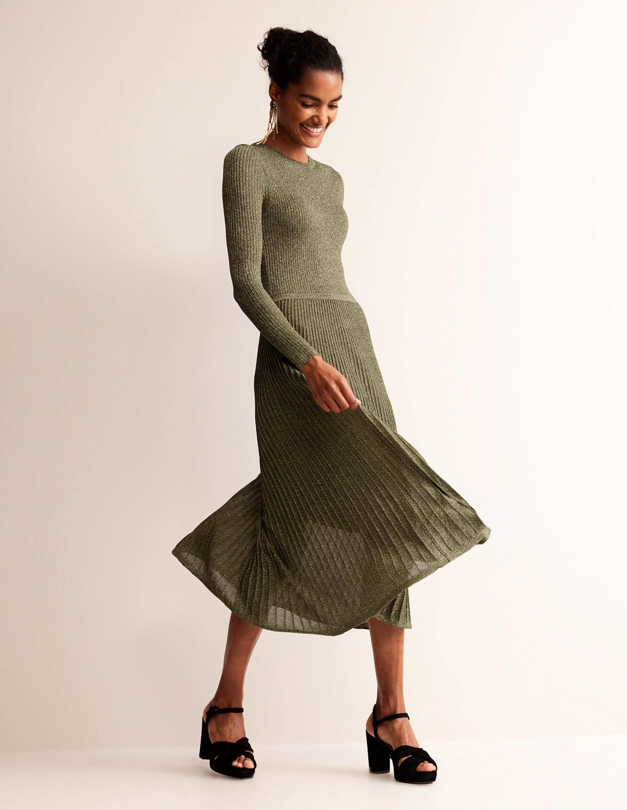 Ribbed Metallic Dress-Gold - Image 4