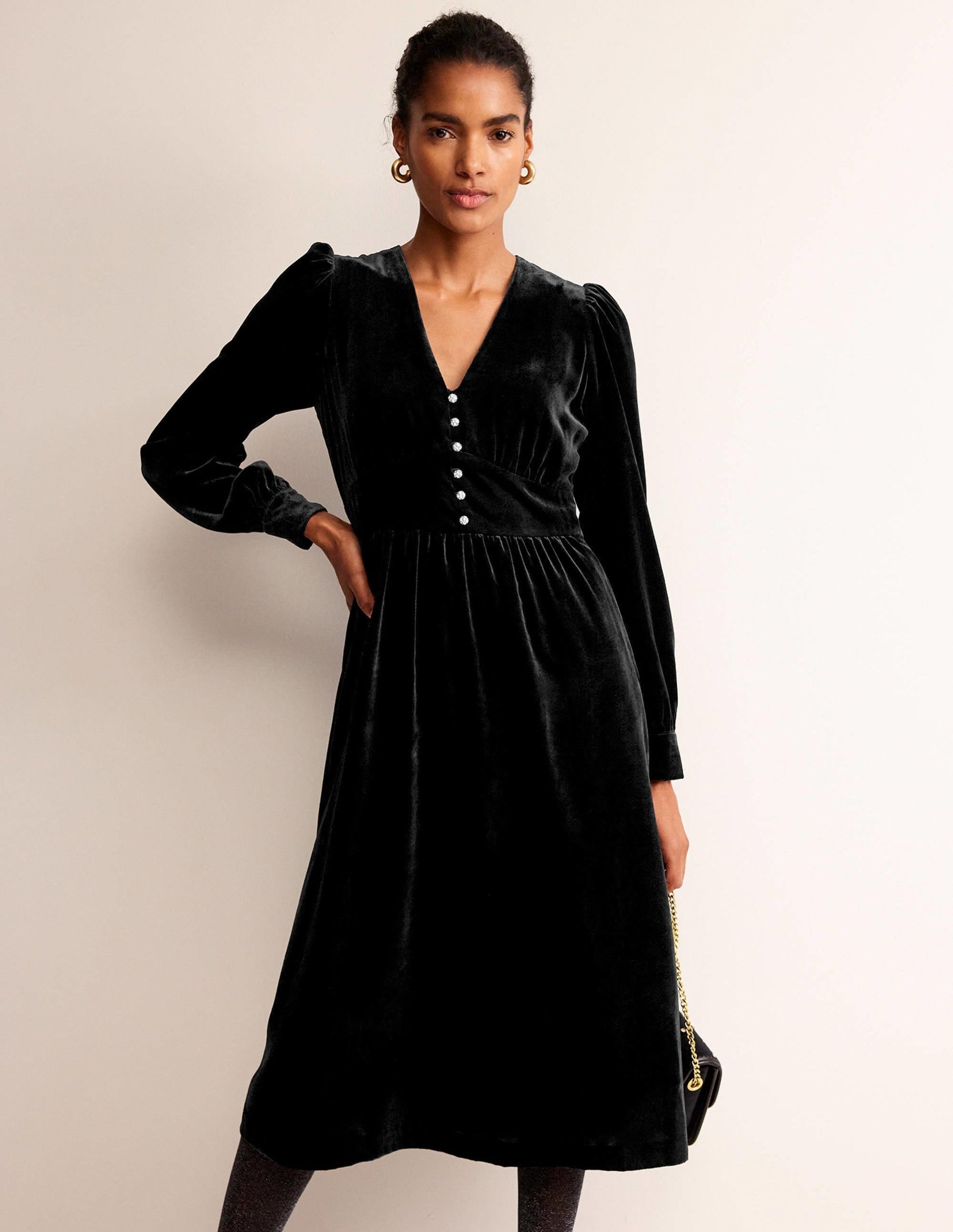 Elise Velvet Jewel Midi Dress-Black-1