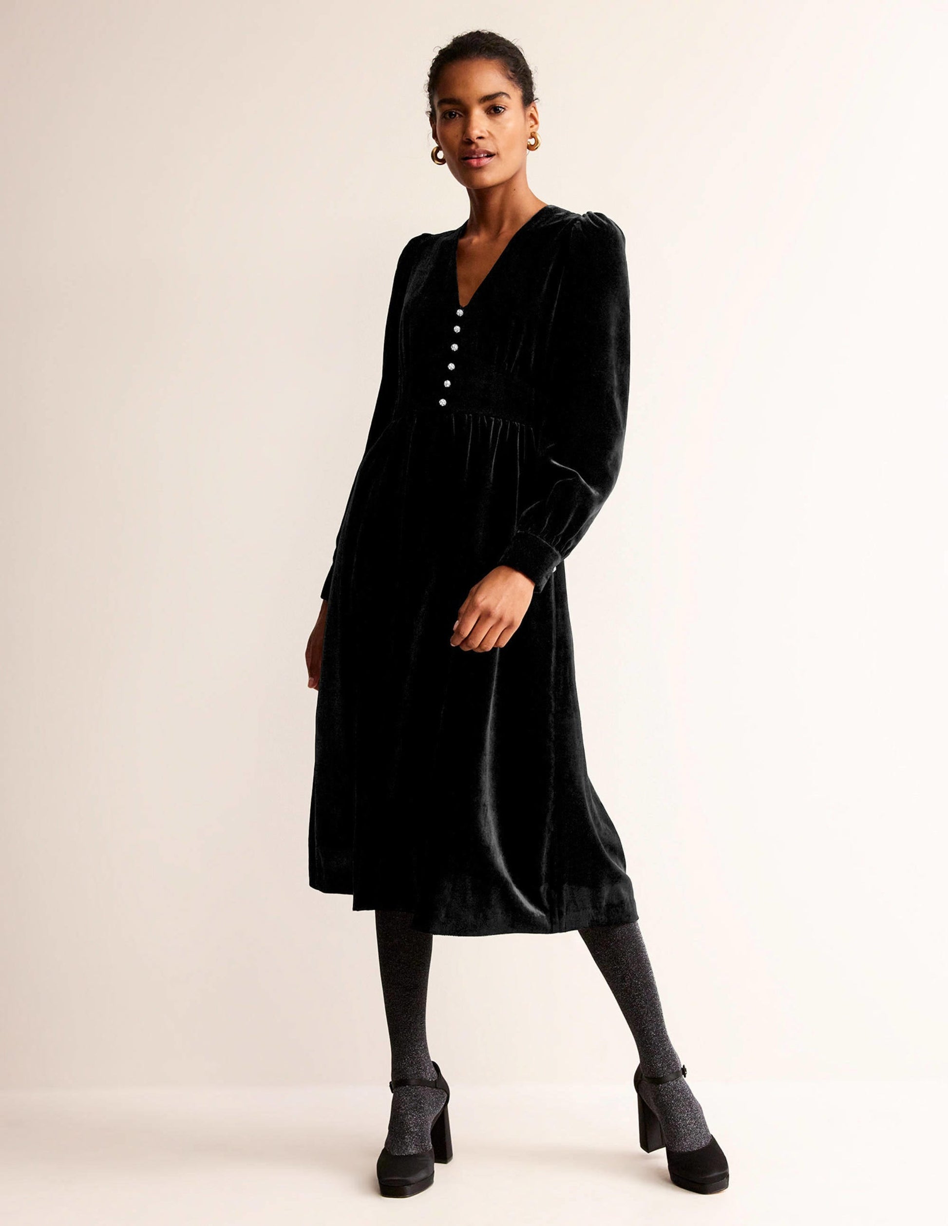 Elise Velvet Jewel Midi Dress-Black-4