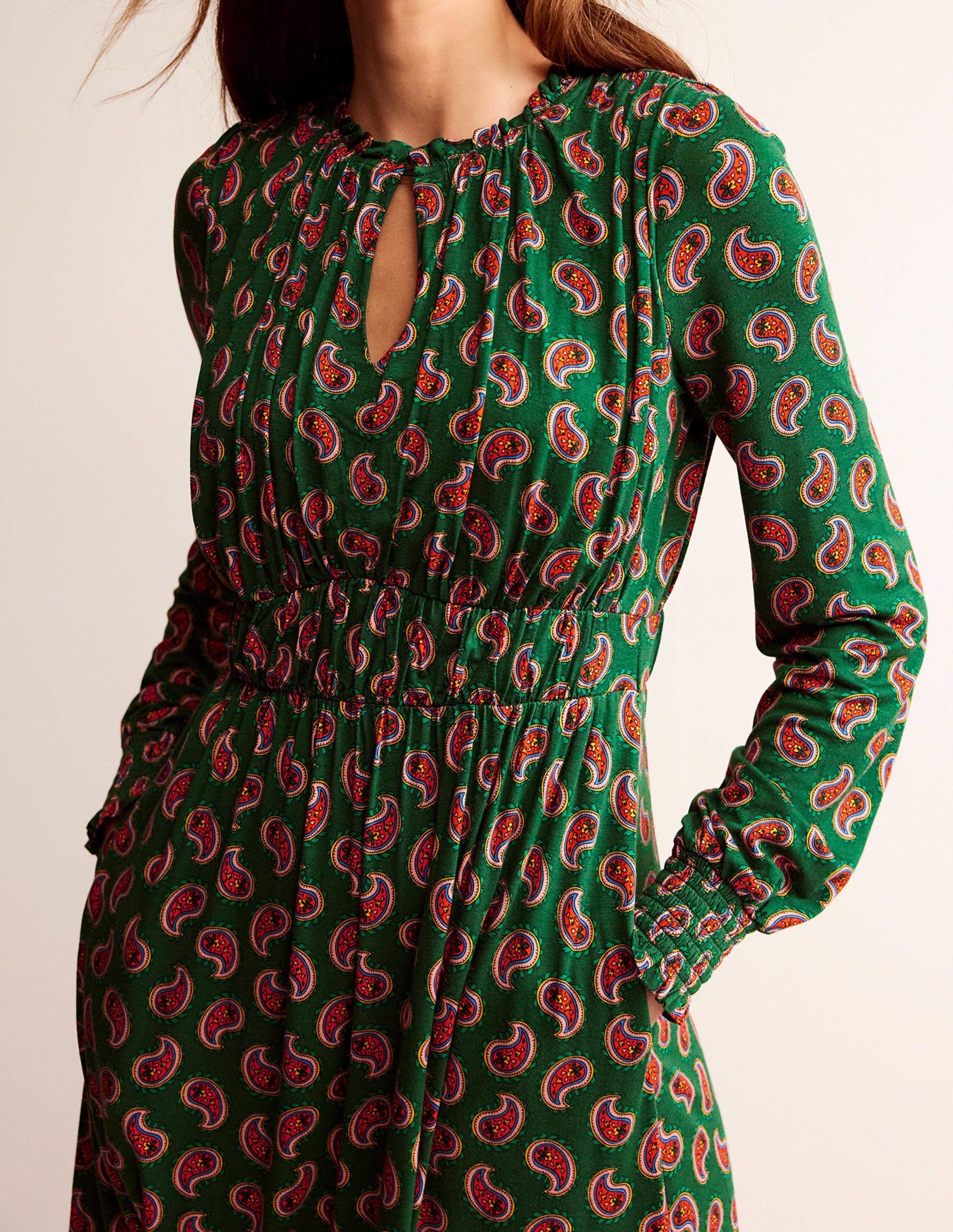Rosanna Long Sleeve Tea Dress-Amazon Green, Paisley Bunch-2