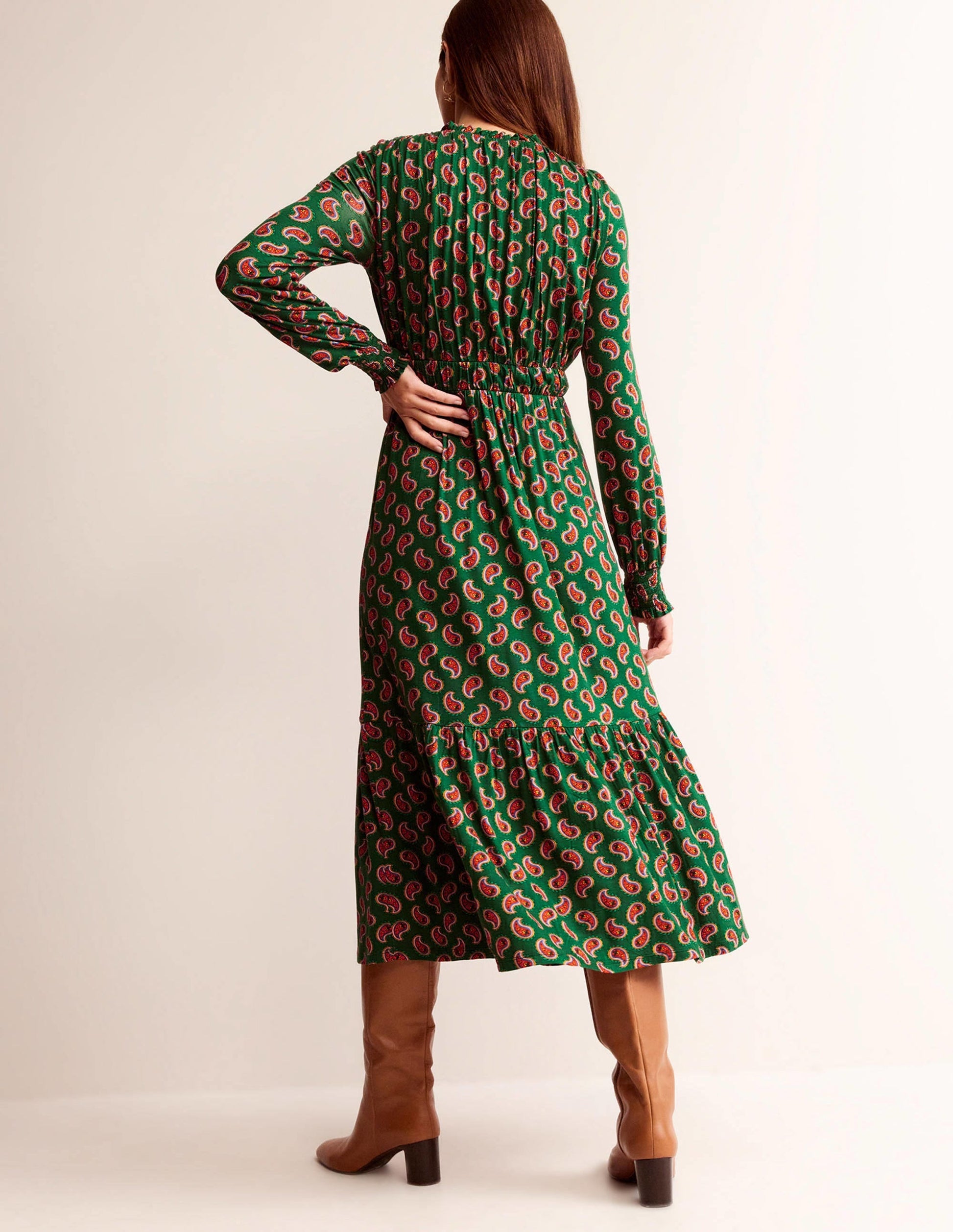 Rosanna Long Sleeve Tea Dress-Amazon Green, Paisley Bunch-3