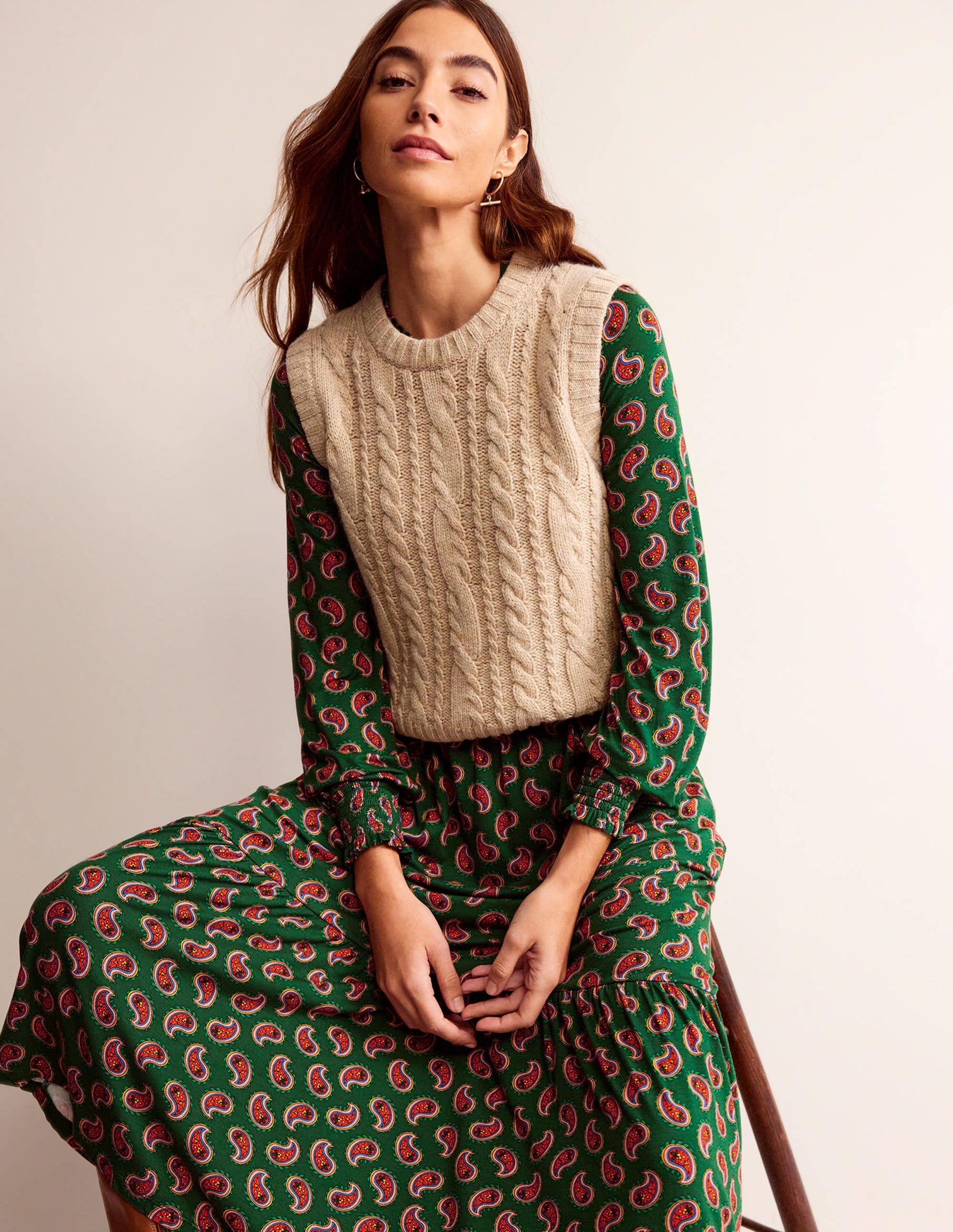 Rosanna Long Sleeve Tea Dress-Amazon Green, Paisley Bunch - Image 4