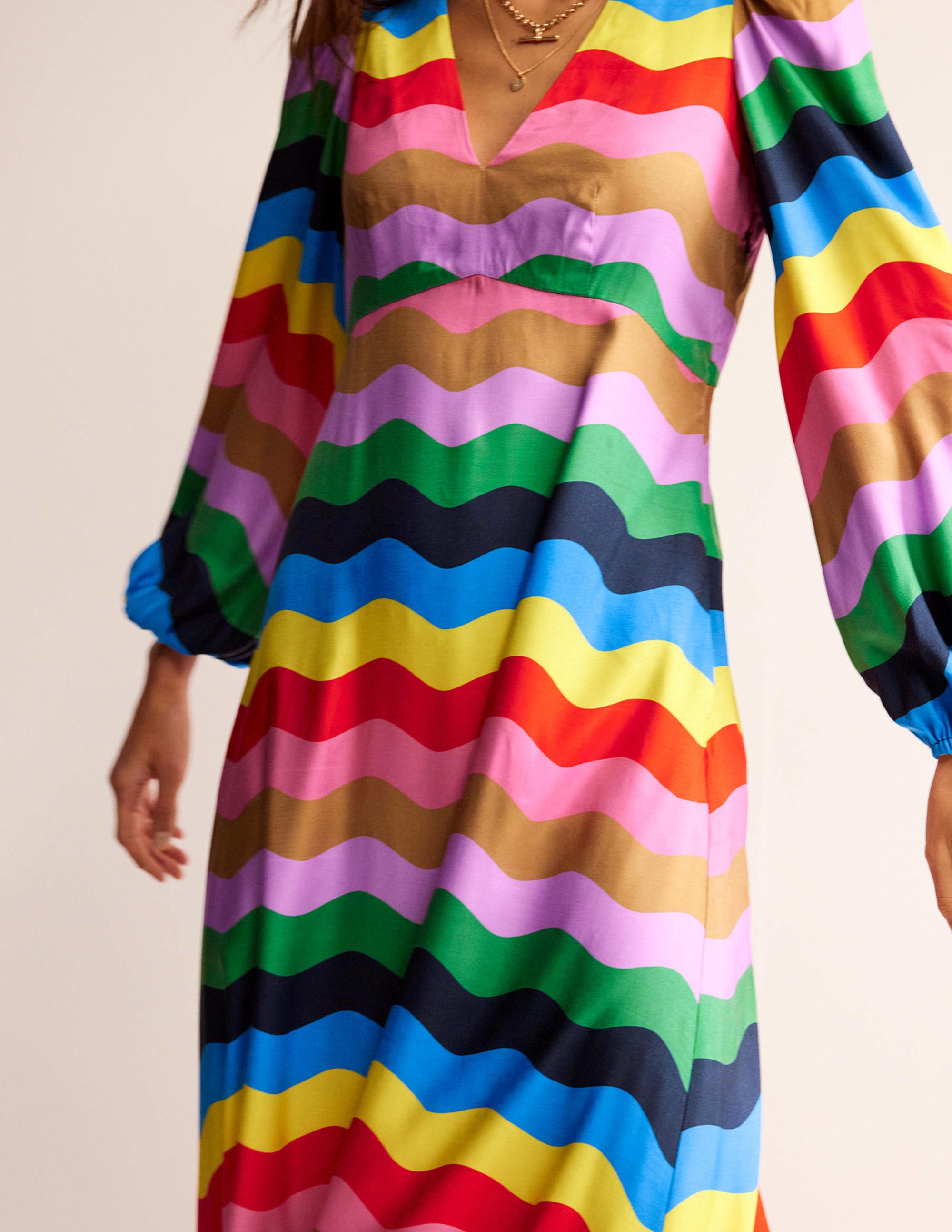 Empire Waist Maxi Tea Dress-Multi, Rainbow Wave - Image 2