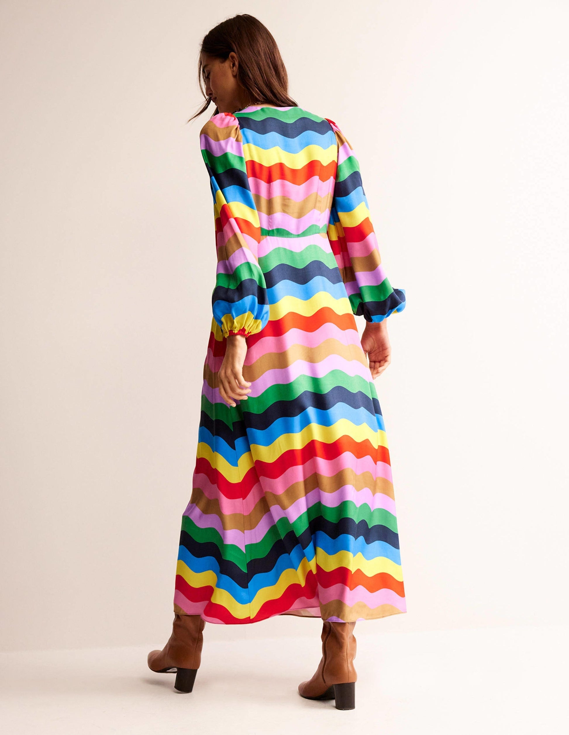 Empire Waist Maxi Tea Dress-Multi, Rainbow Wave-3