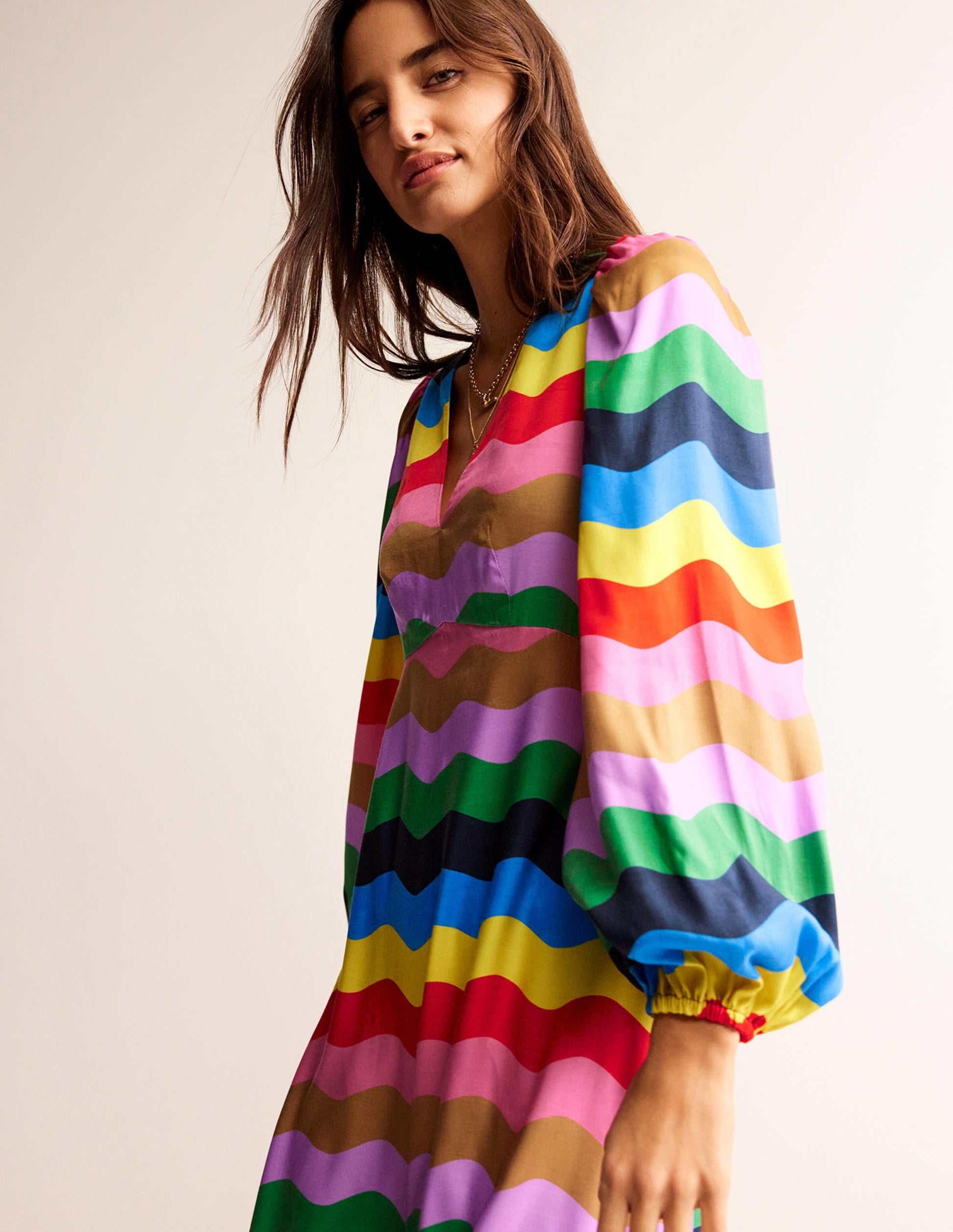 Empire Waist Maxi Tea Dress-Multi, Rainbow Wave-4