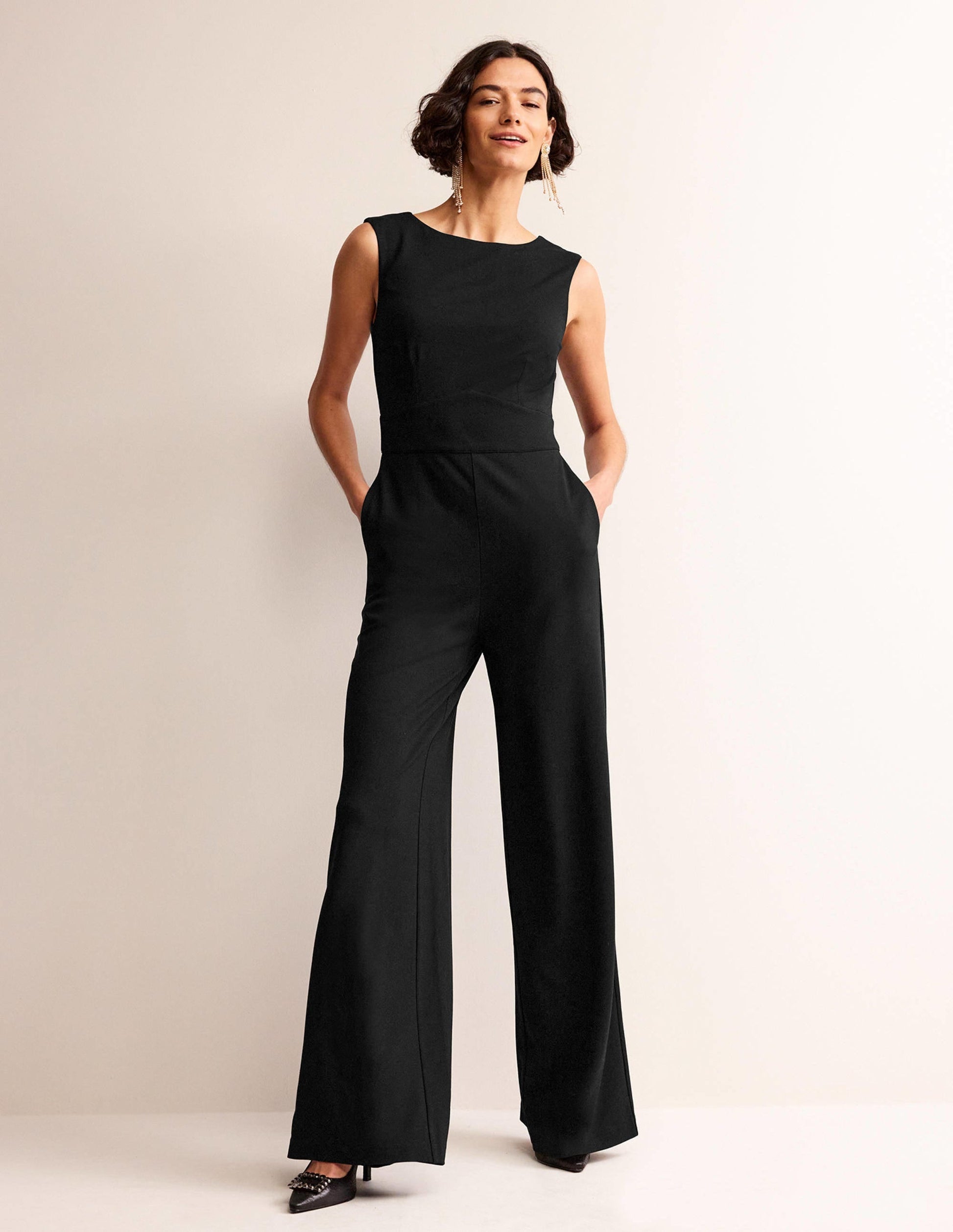 Sleeveless Ponte Jumpsuit-Black-1