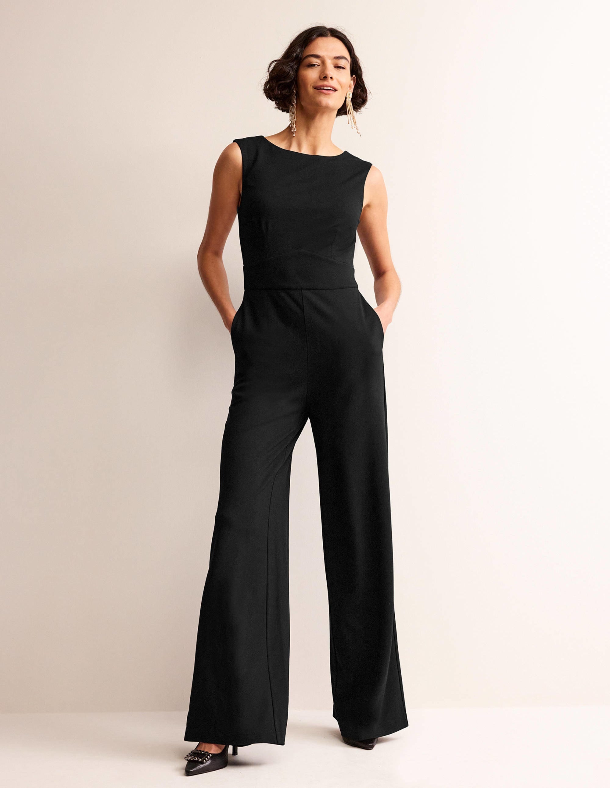 Sleeveless Ponte Jumpsuit-Black - Image 1