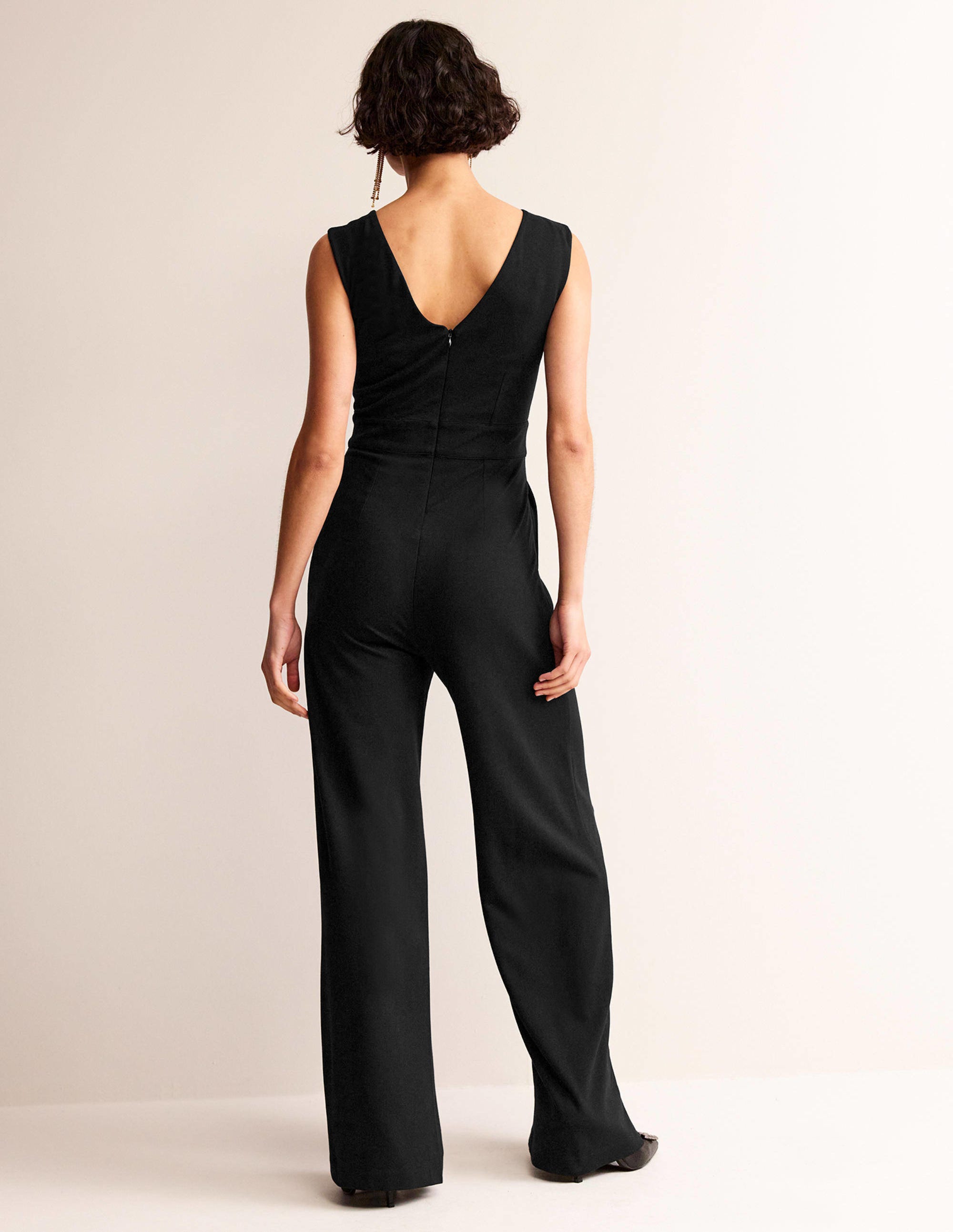 Sleeveless Ponte Jumpsuit-Black - Image 3