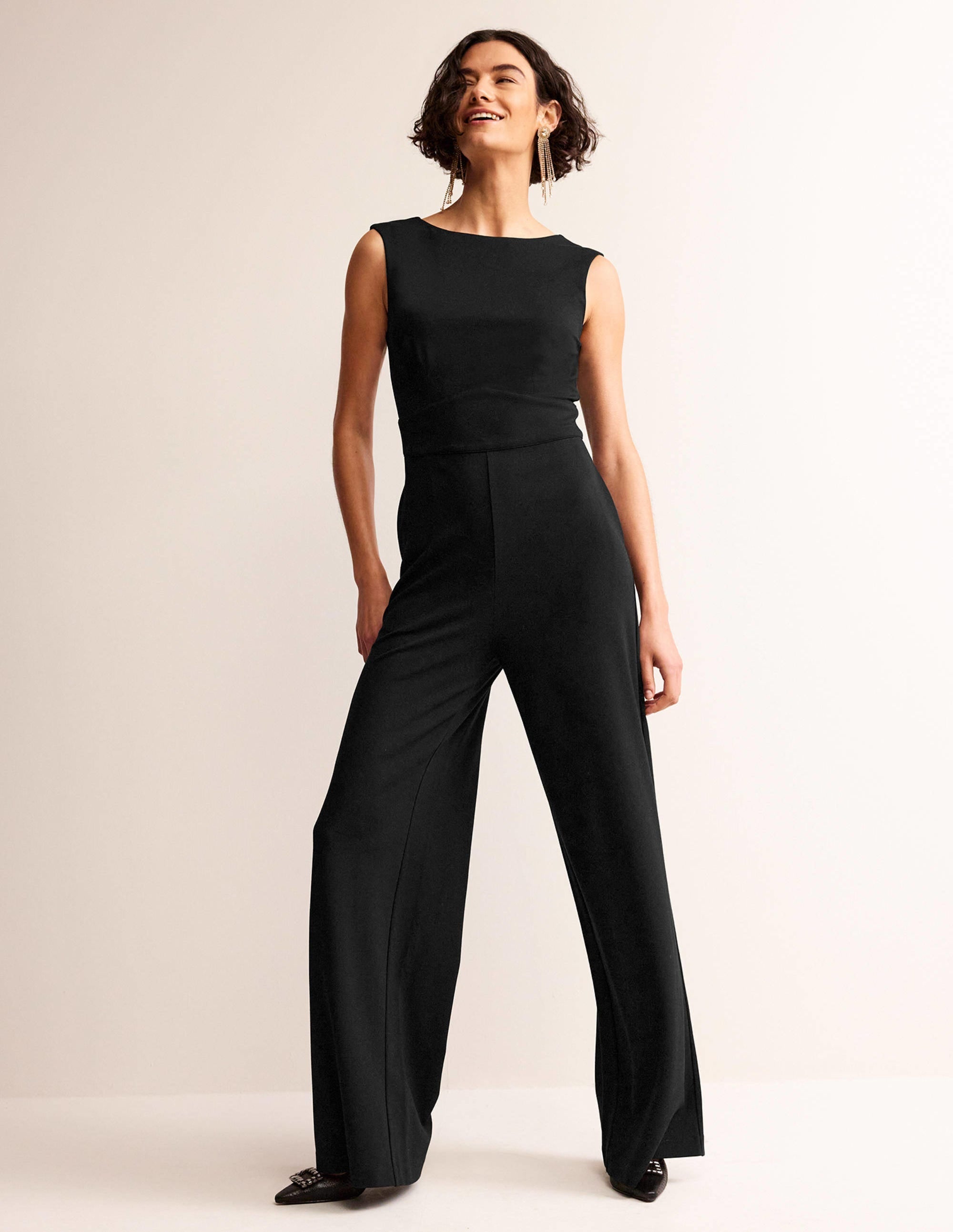 Sleeveless Ponte Jumpsuit-Black - Image 4
