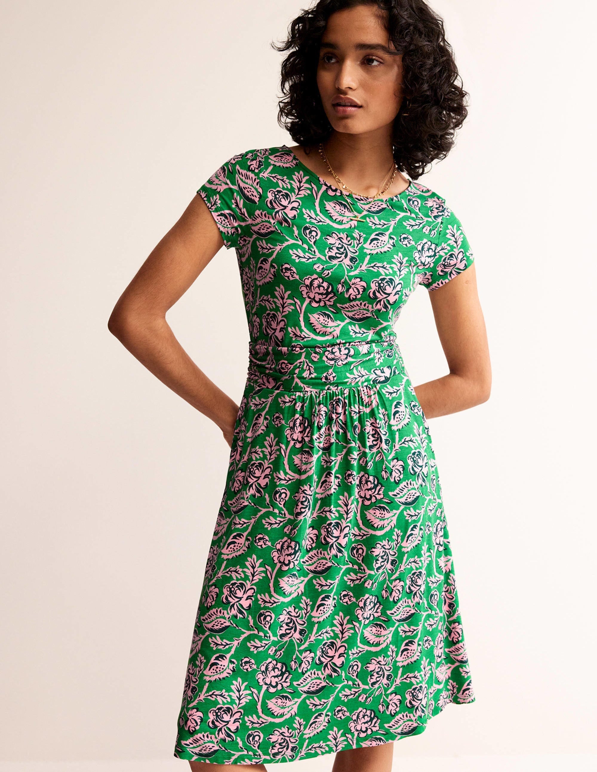 Amelie Jersey Dress-Green Tambourine, Rose Blush - Image 2