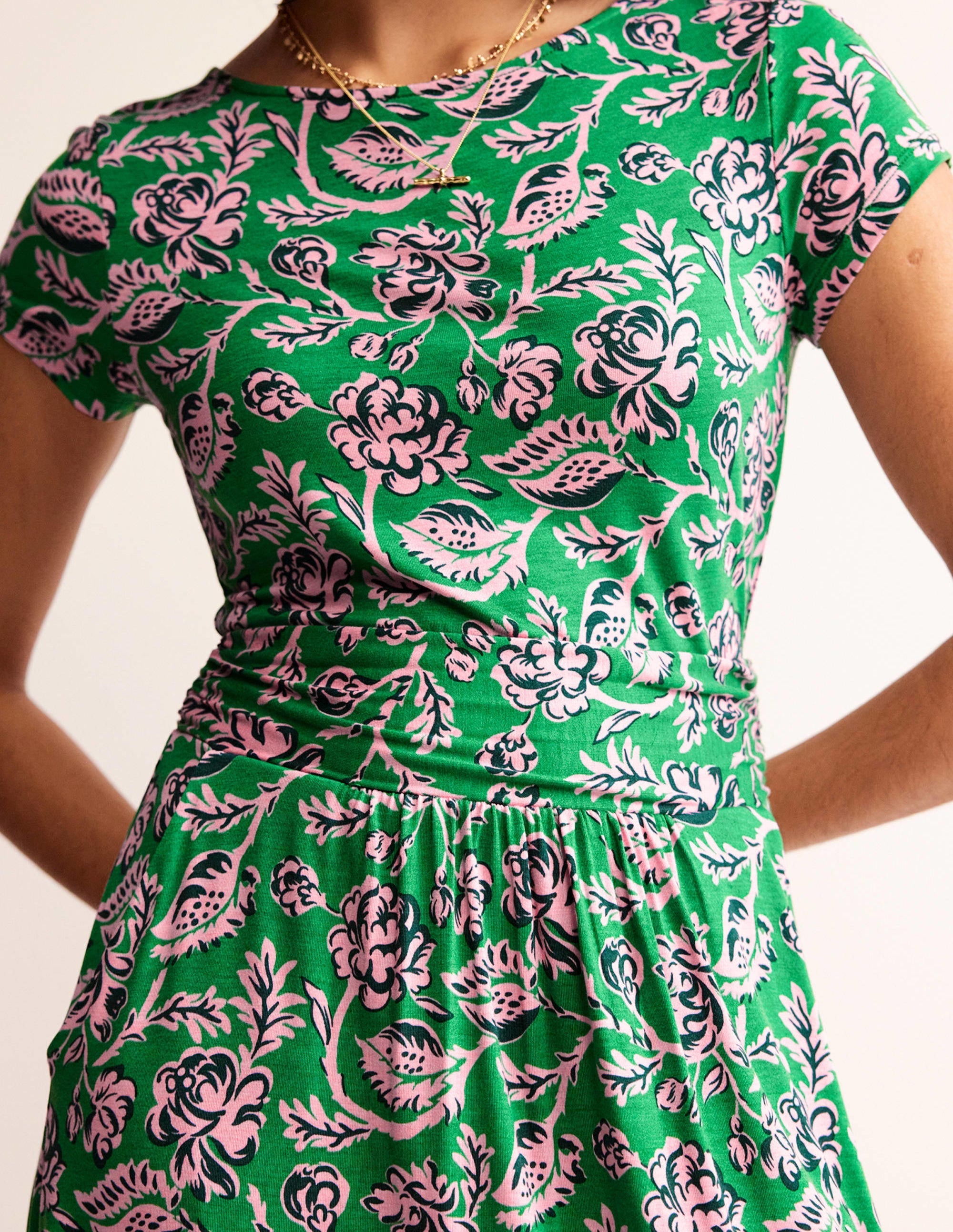 Amelie Jersey Dress-Green Tambourine, Rose Blush - Image 3