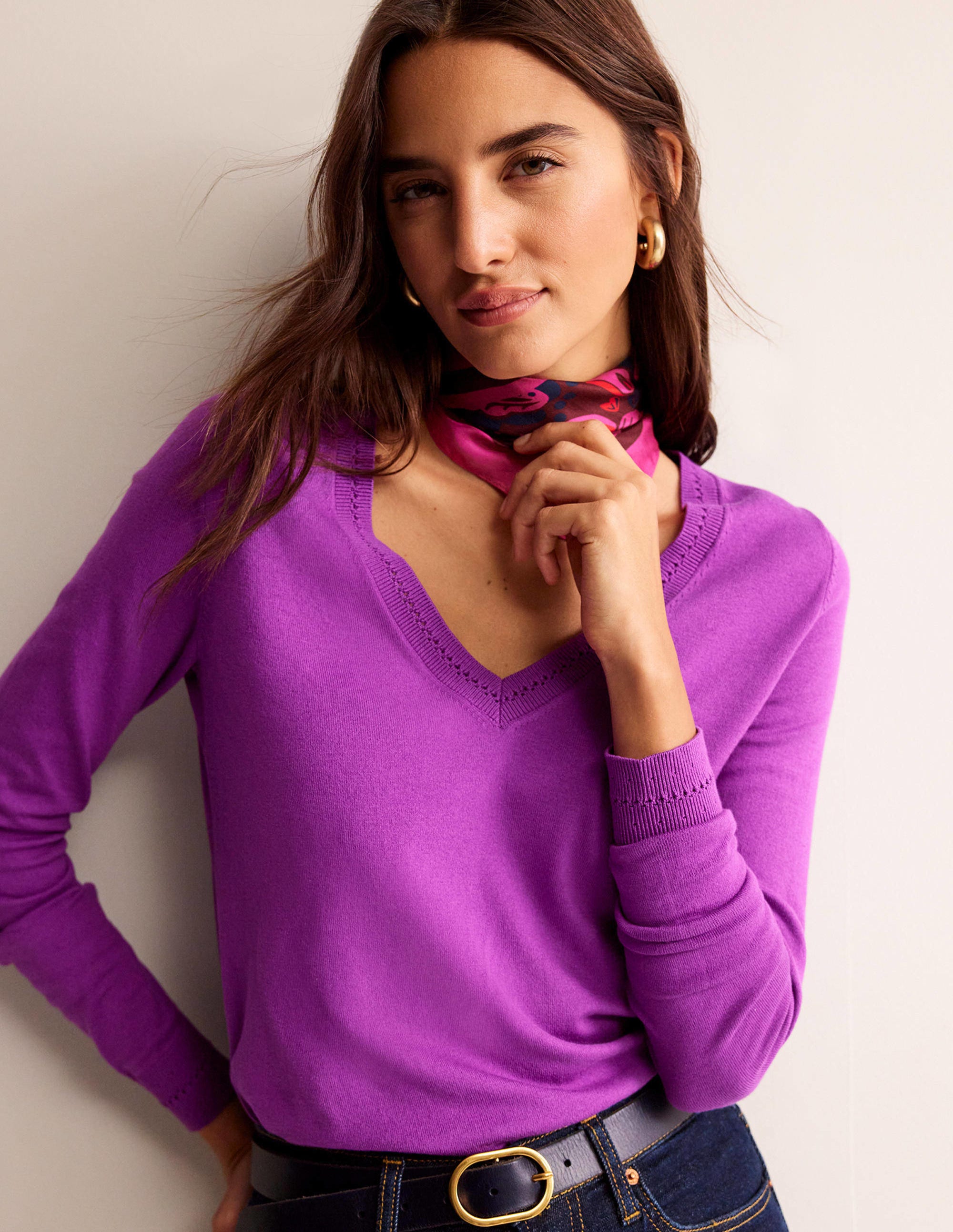 Catriona Cotton V-Neck Jumper-Jewel Purple - Image 4