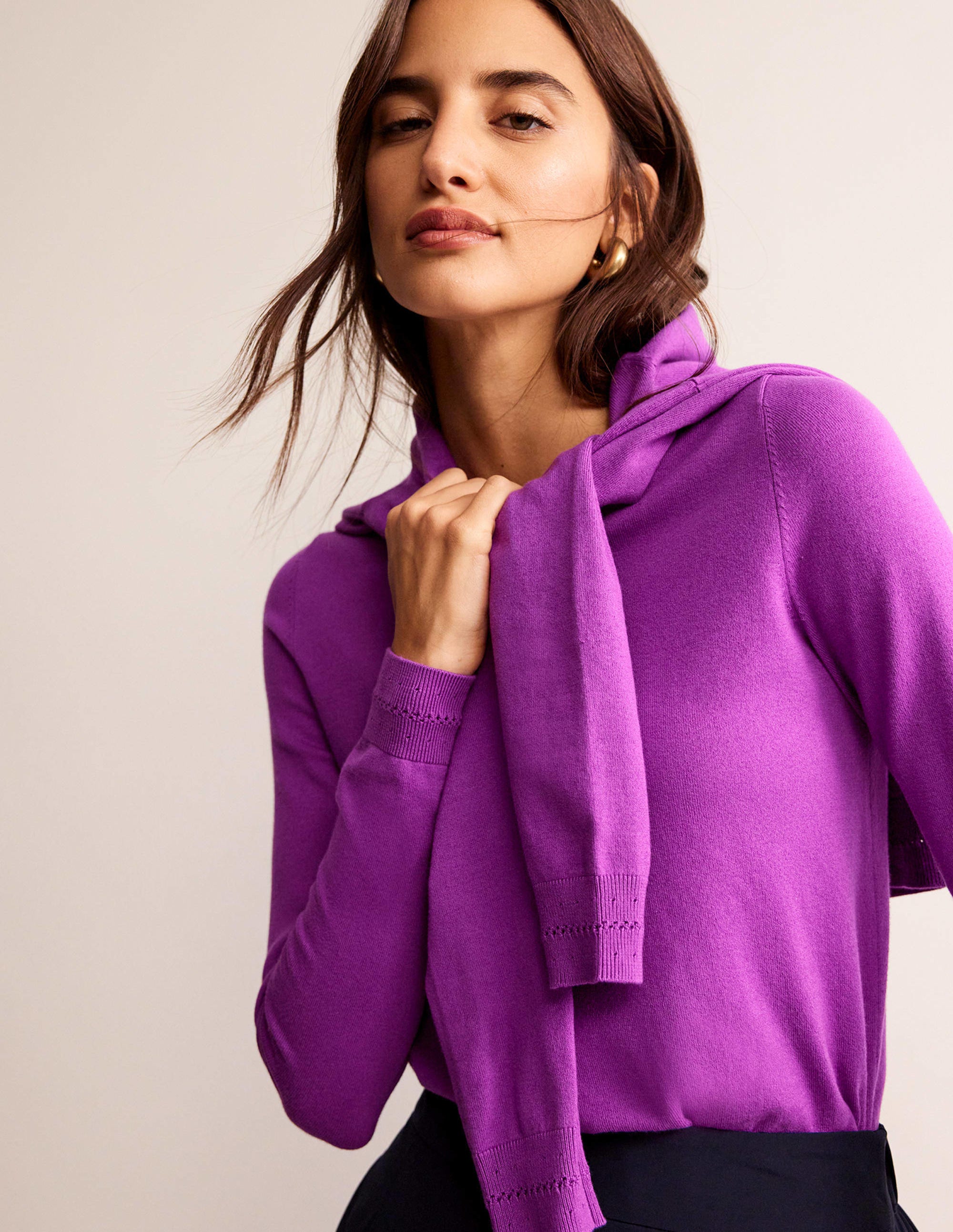 Catriona Cotton Crew Jumper-Jewel Purple - Image 1