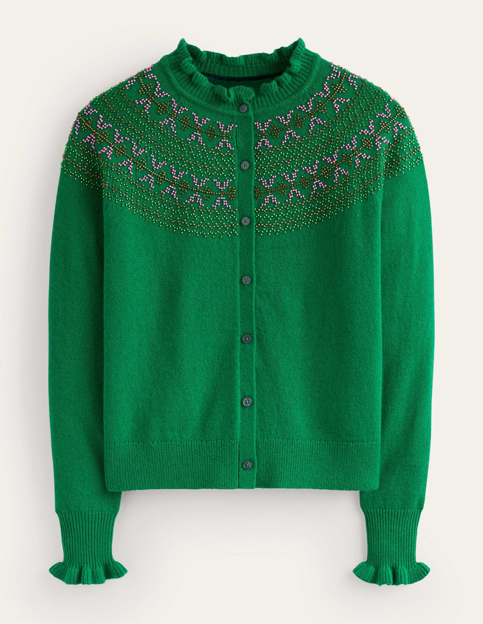 Embellished Yoke Cardigan-Veridian Green-6
