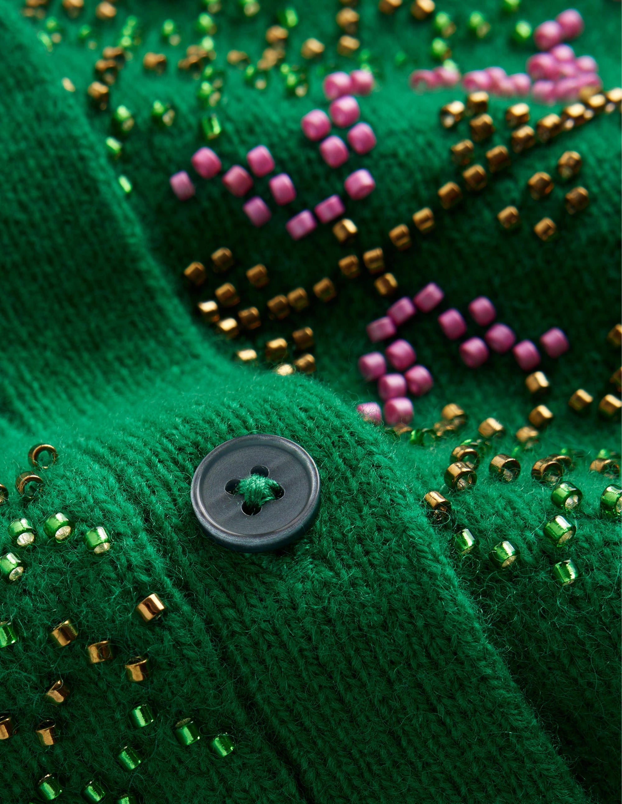 Embellished Yoke Cardigan-Veridian Green - Image 7