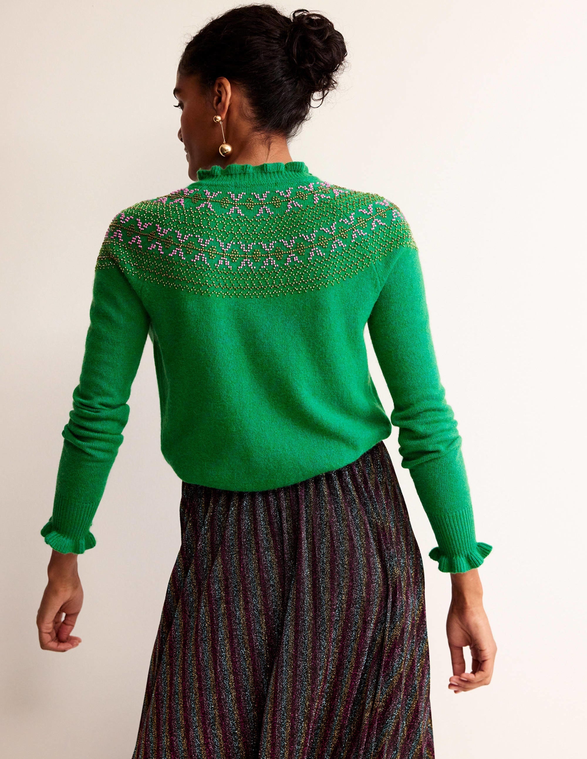 Embellished Yoke Cardigan-Veridian Green - Image 3