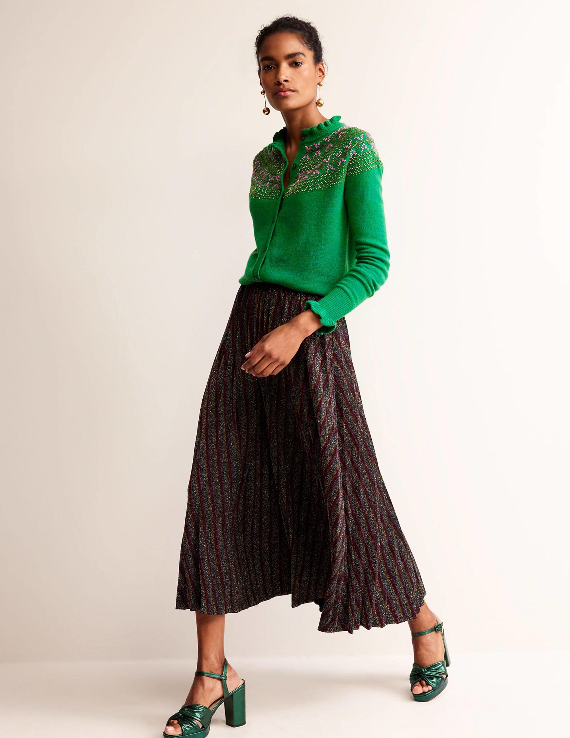 Embellished Yoke Cardigan-Veridian Green - Image 4