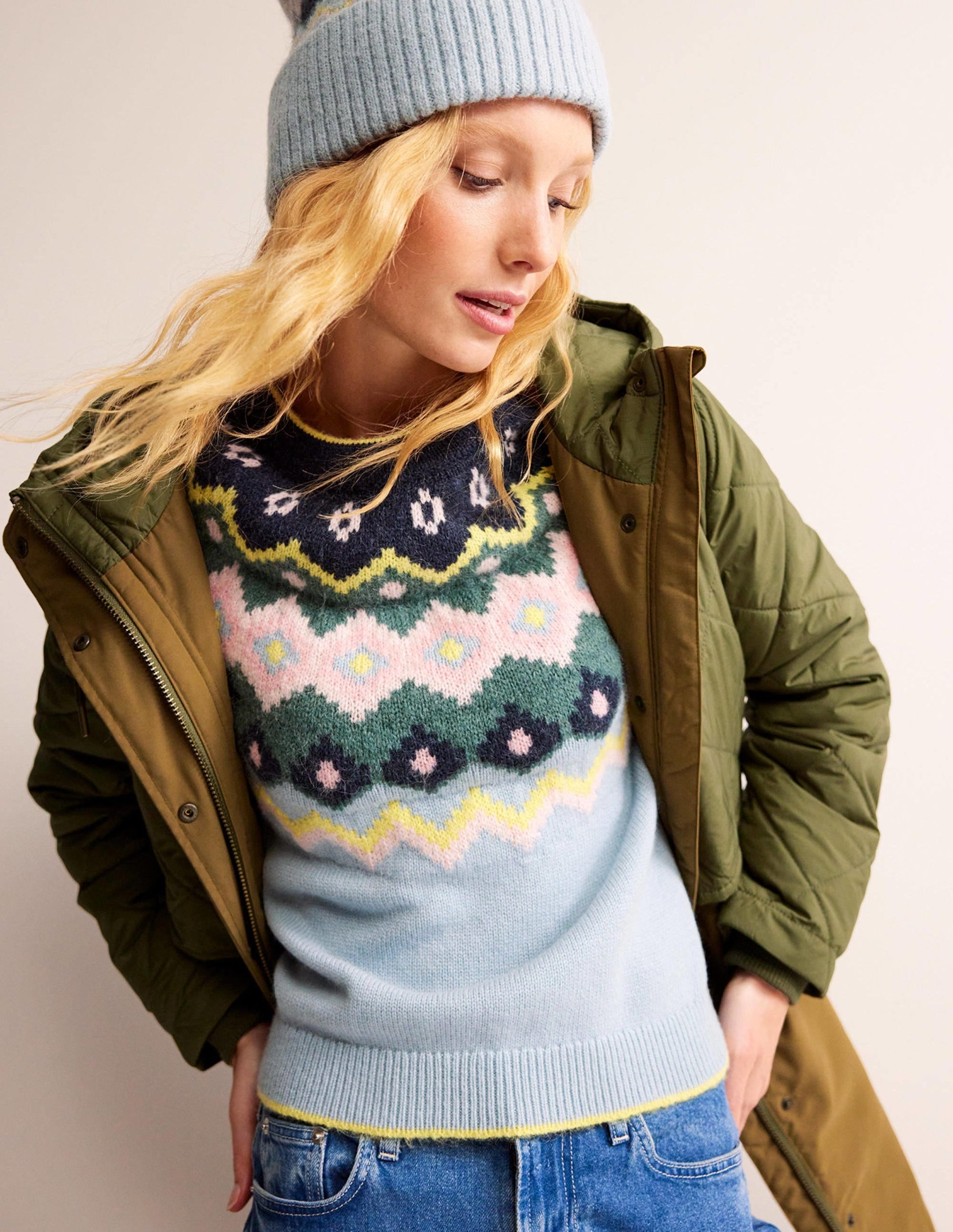 Hettie Fluffy Fair Isle Jumper-Green Smoke Fair Isle-1