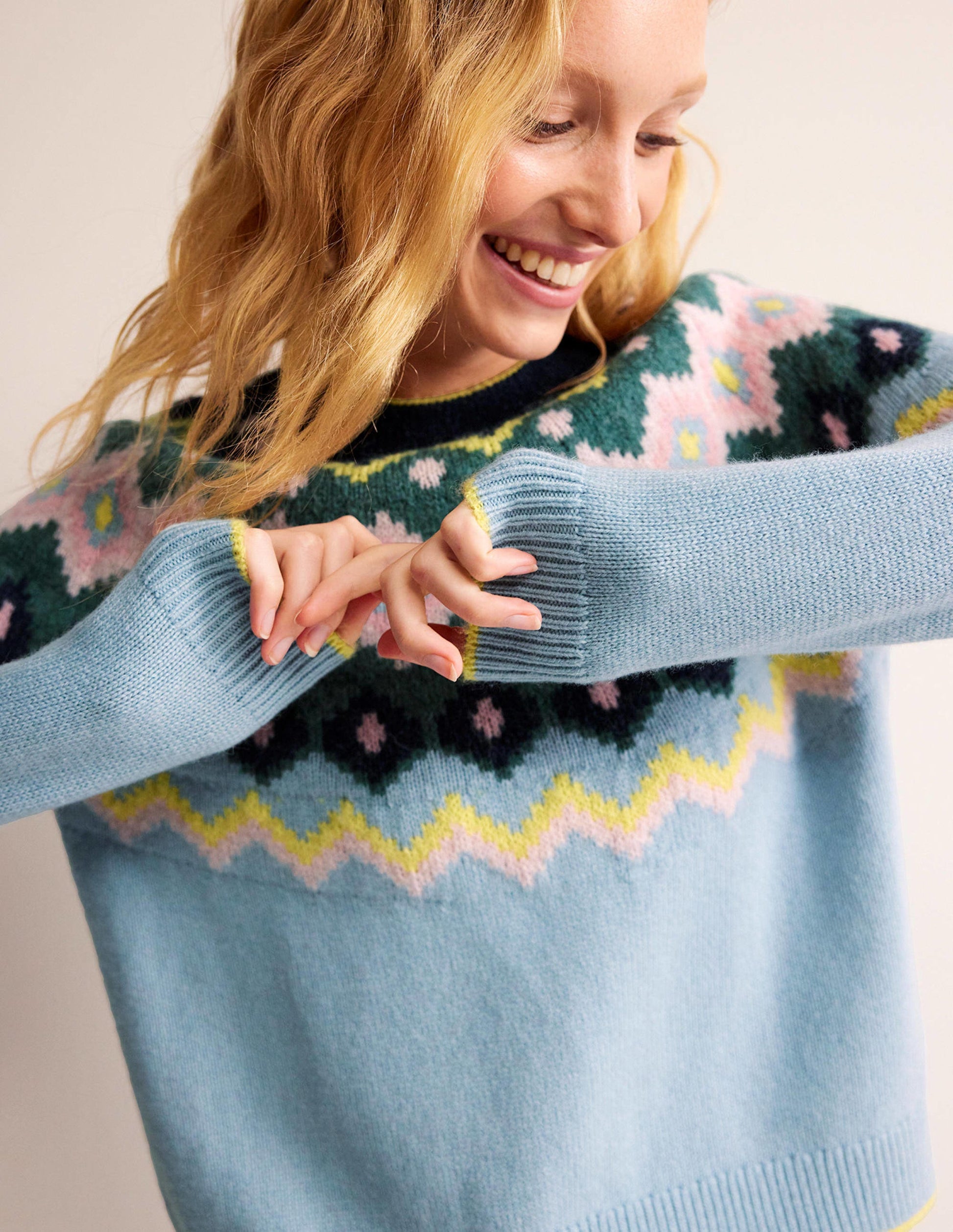 Hettie Fluffy Fair Isle Jumper-Green Smoke Fair Isle-2