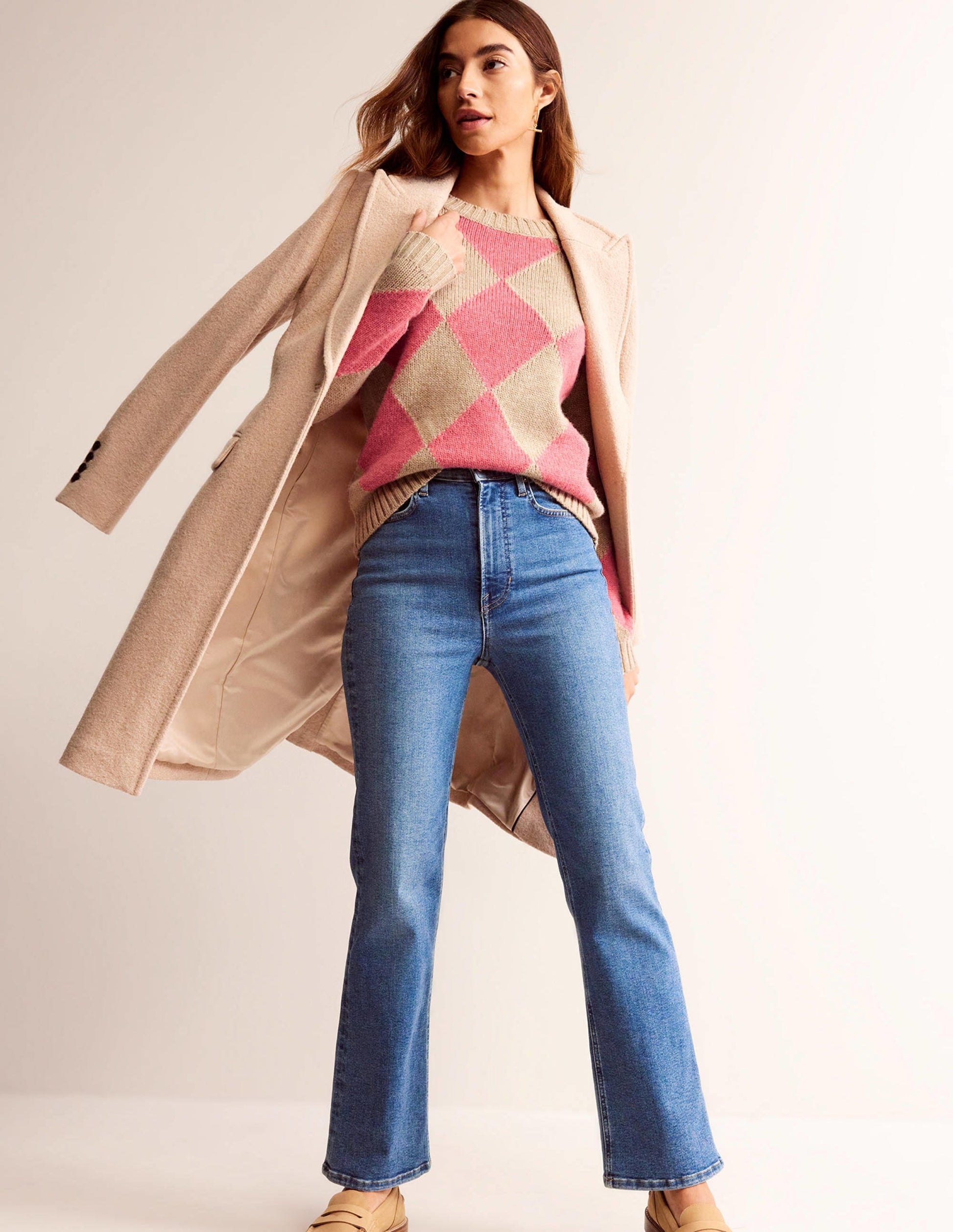 Argyle Crew Neck Jumper-Watermelon, Chinchilla Melange-4