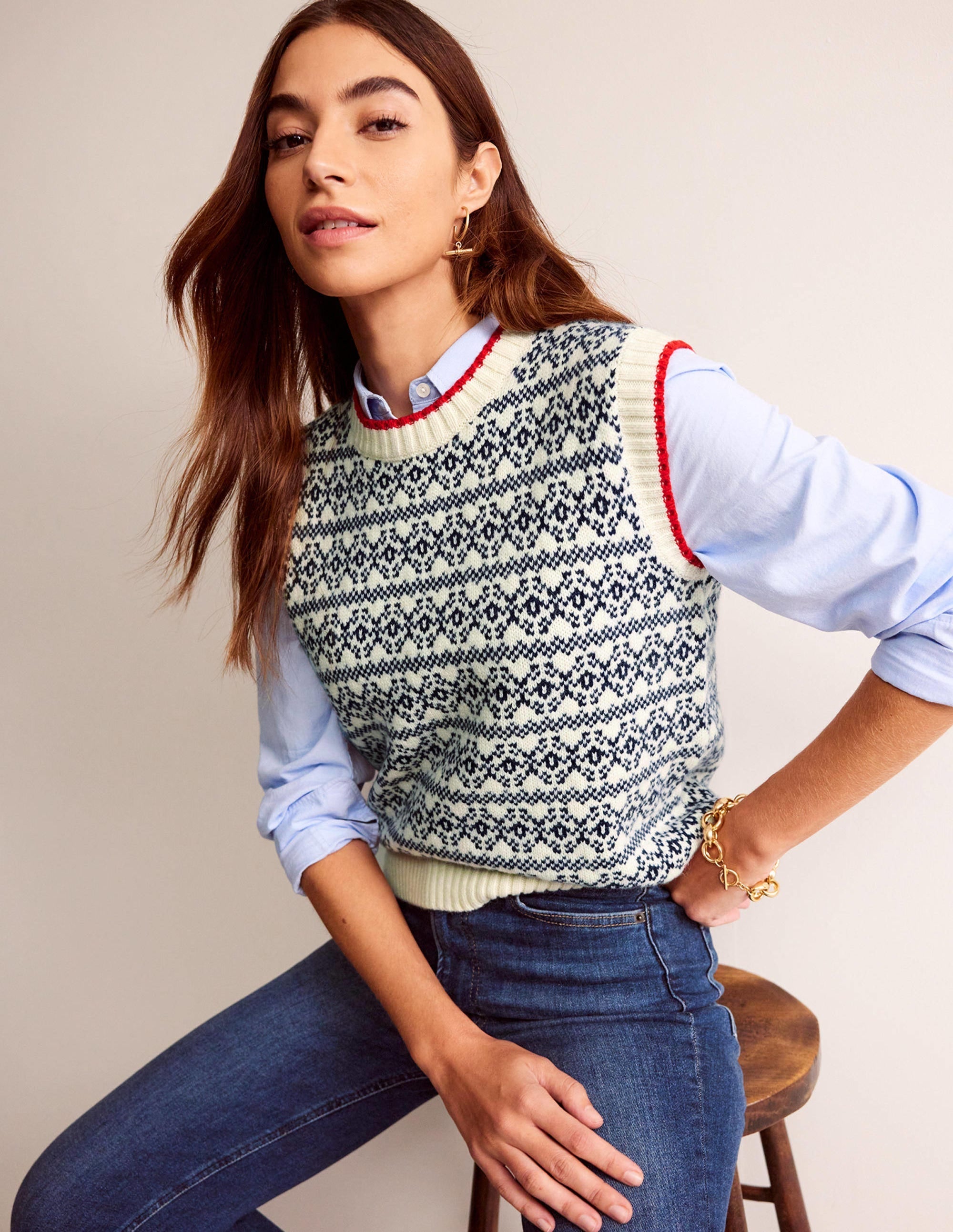 Eleanor Fair Isle Tank-Warm Ivory - Image 1