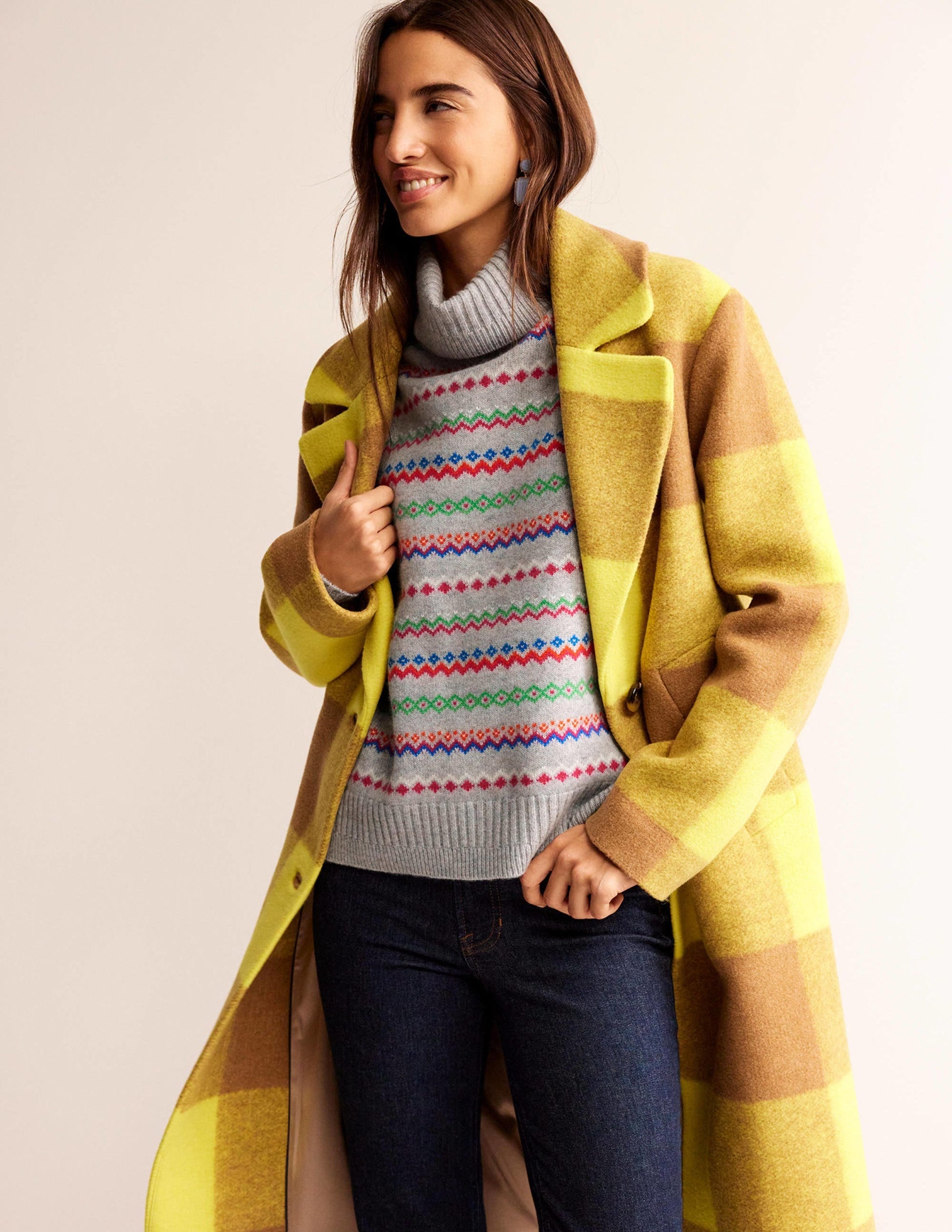 Roll Neck Cashmere Jumper-Grey Melange Fairisle-4