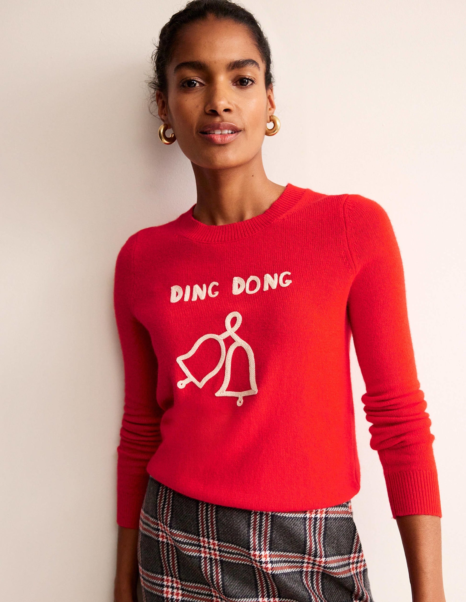 Festive Embroidered Jumper-Brilliant Red, Ding Dong-1