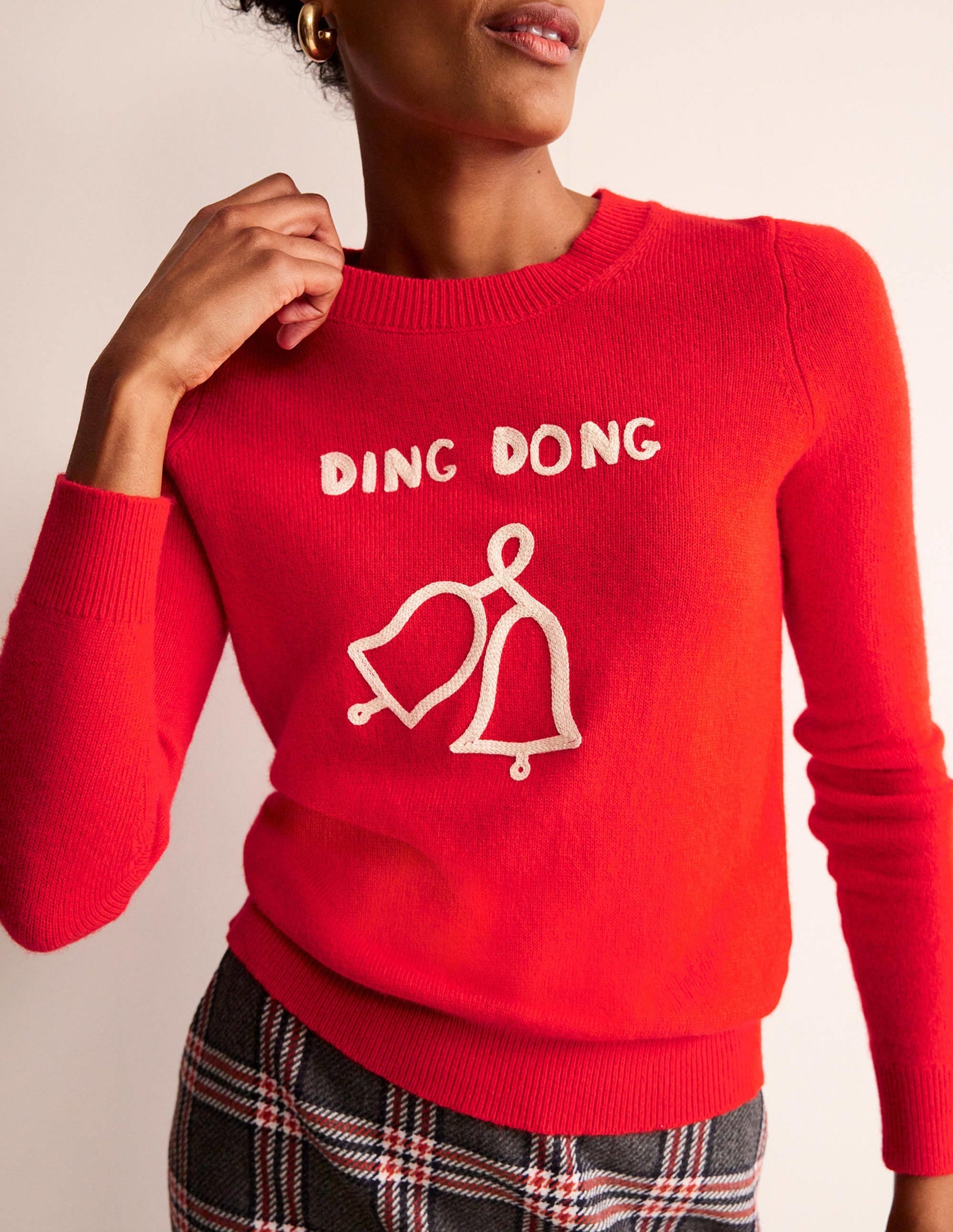 Festive Embroidered Jumper-Brilliant Red, Ding Dong-2