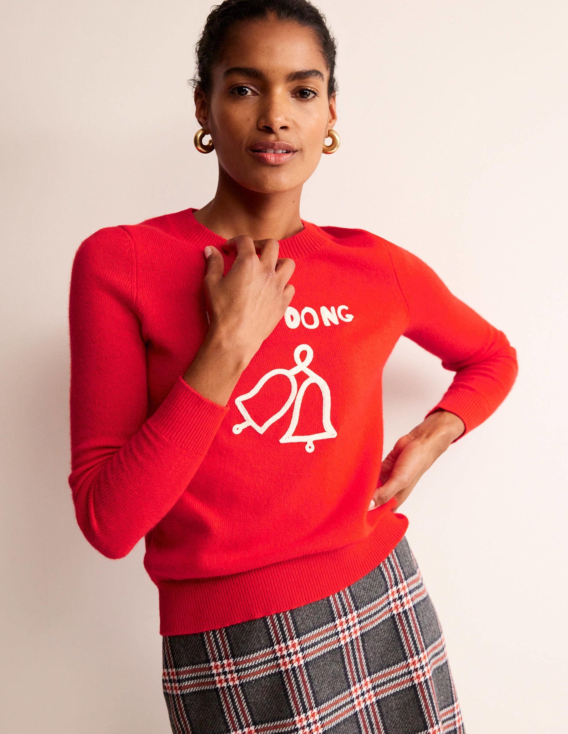 Festive Embroidered Jumper-Brilliant Red, Ding Dong-4