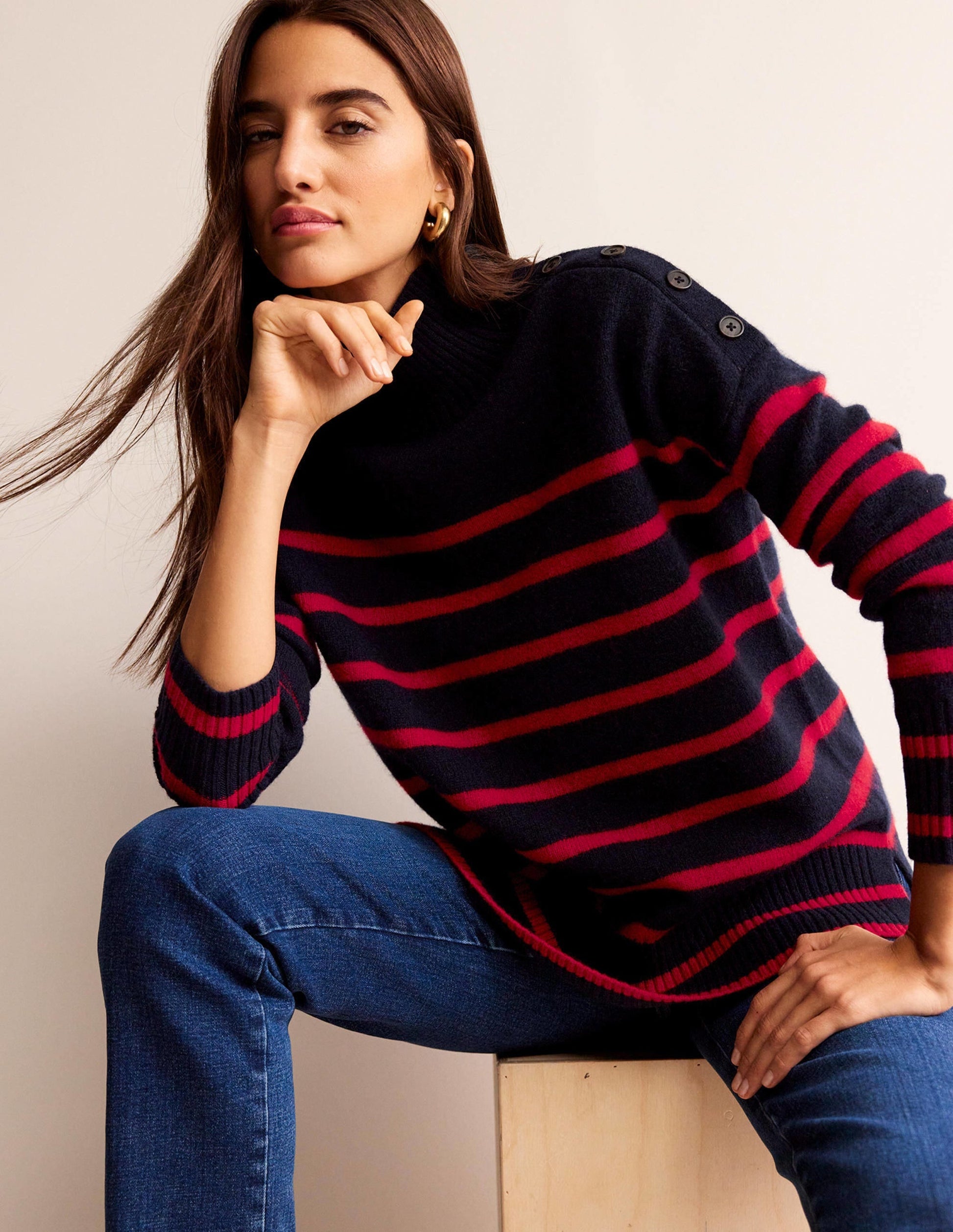 Evelyn Oversized Wool Jumper-Navy Peony, Post Box Red-1