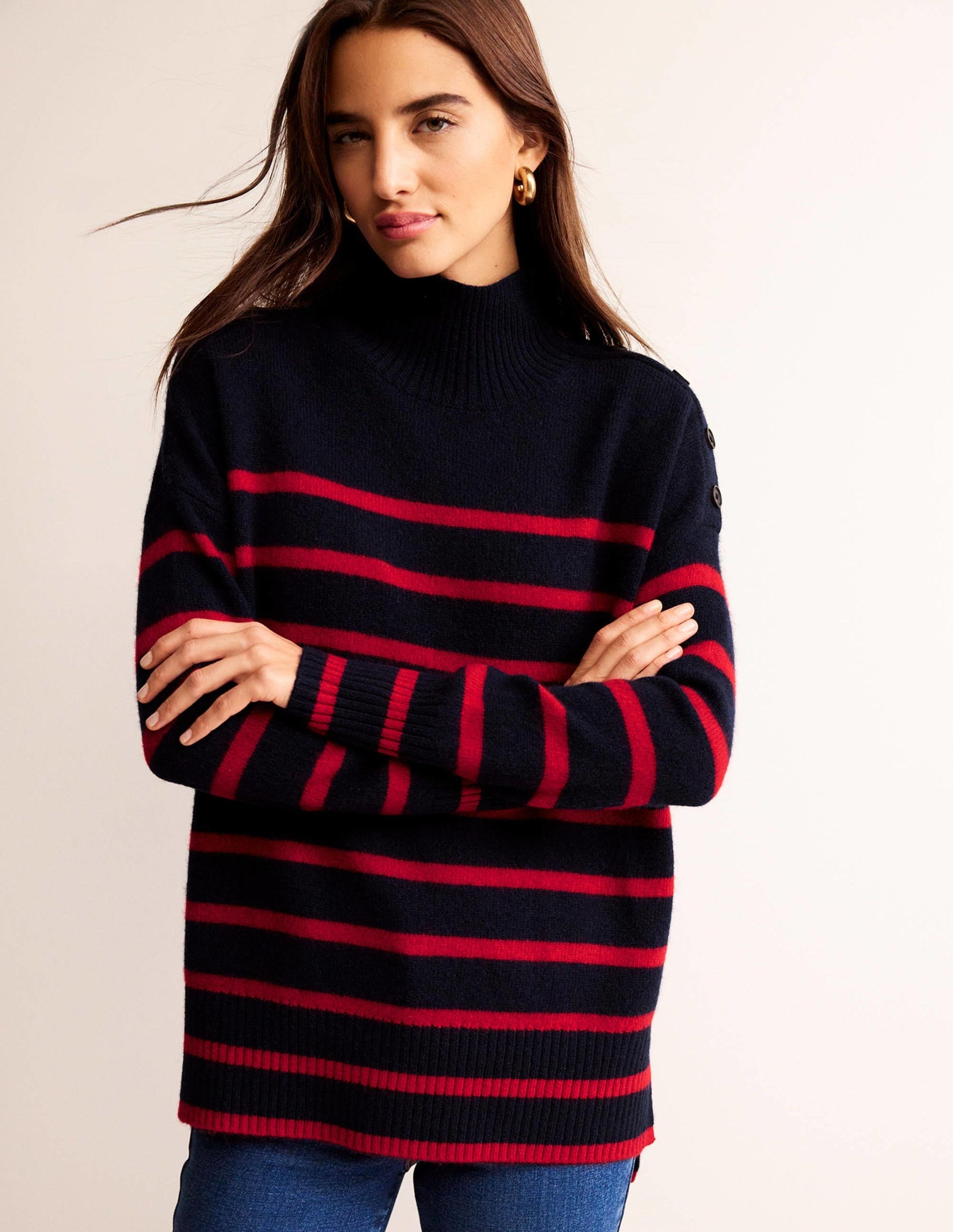 Evelyn Oversized Wool Jumper-Navy Peony, Post Box Red-2