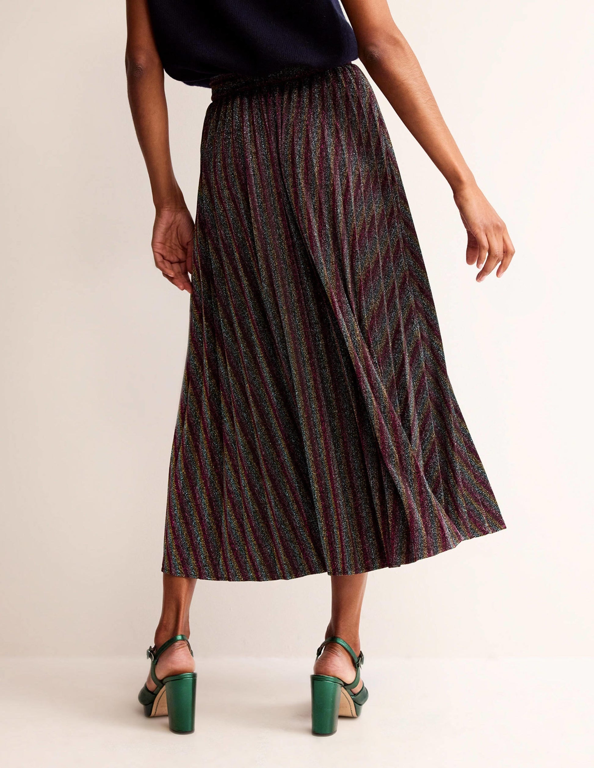 Jersey Metallic Pleated Skirt-Multi Stripe-3