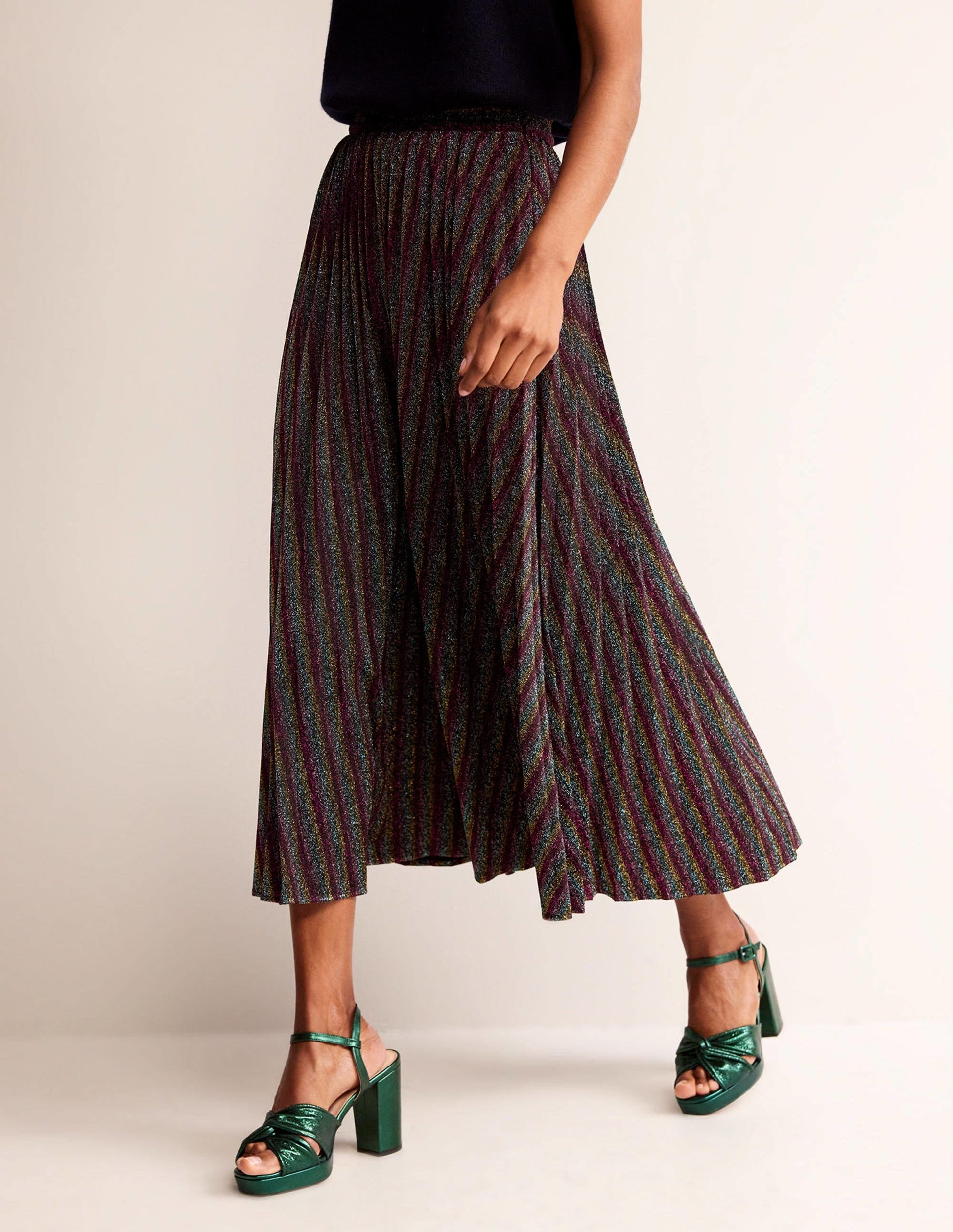 Jersey Metallic Pleated Skirt-Multi Stripe-4