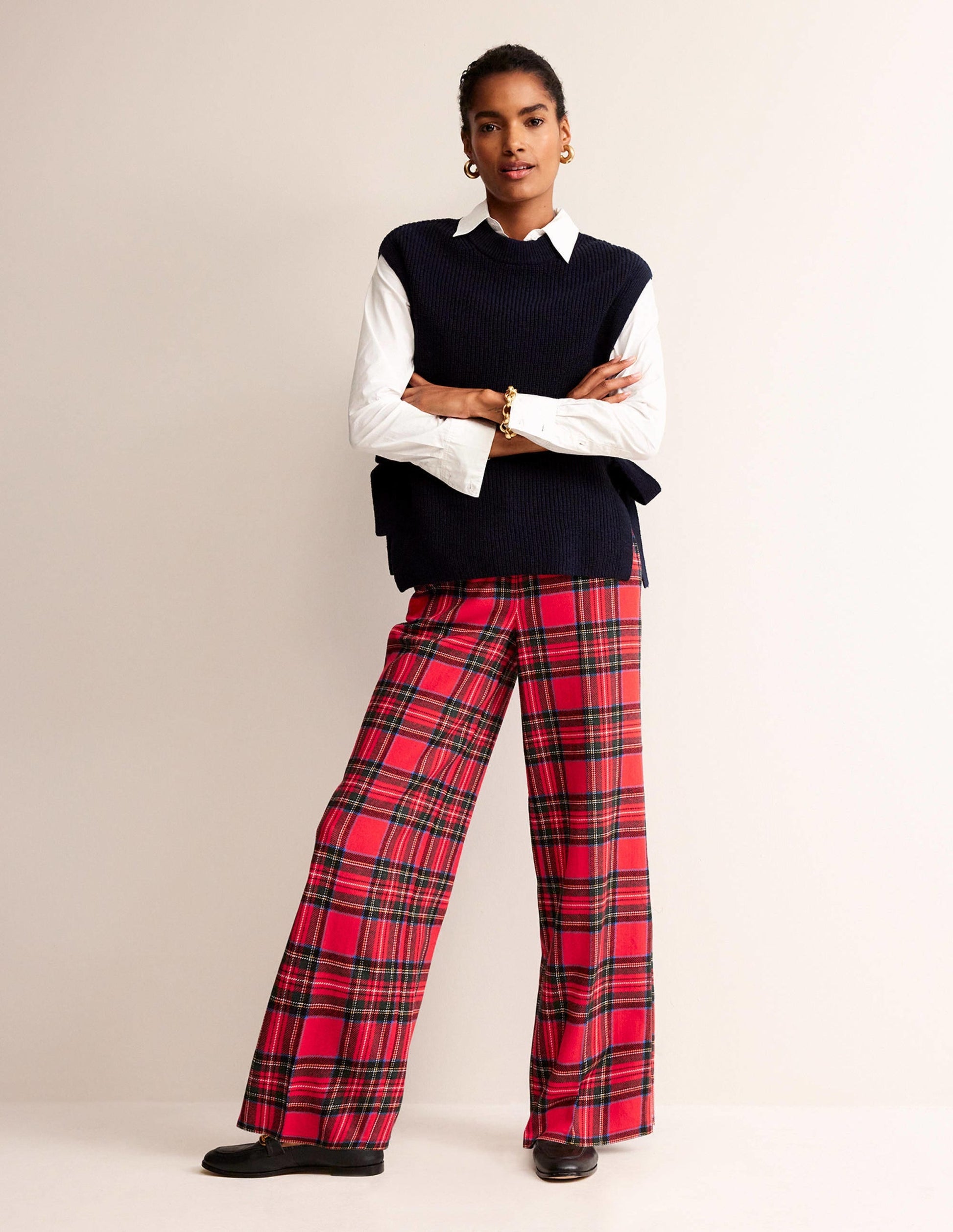Westbourne Wool Blend Trousers-Red Tartan Check-1