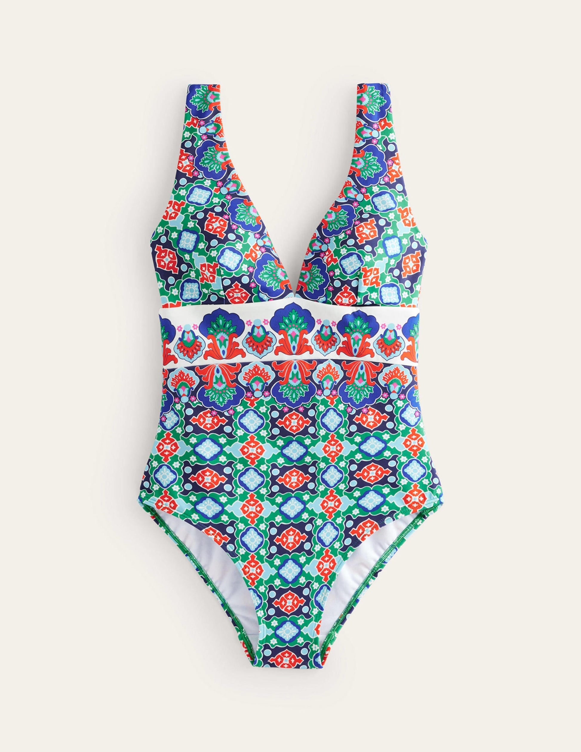 Porto V-Neck Swimsuit-Green Tambourine, Coastal Tile-5