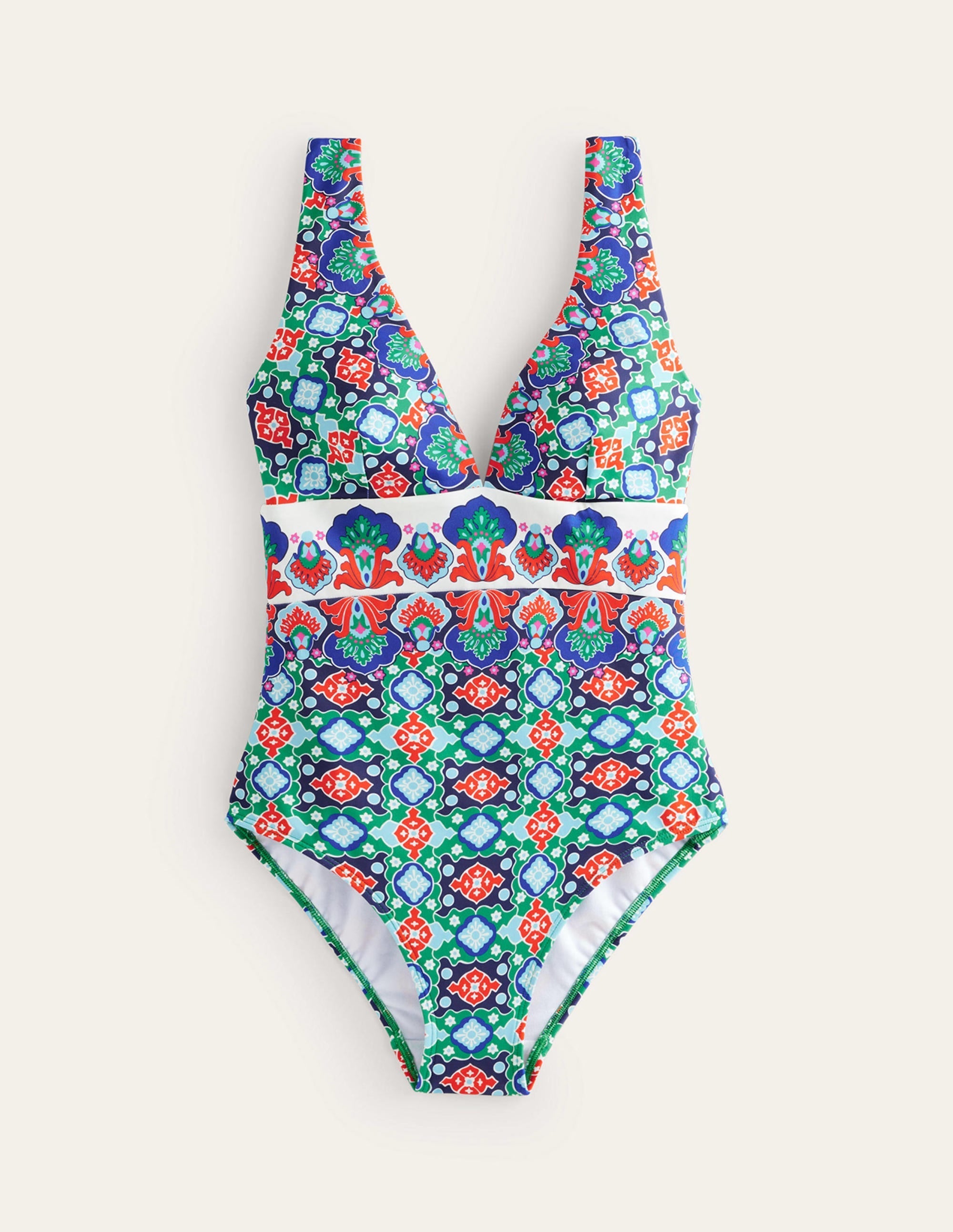 Porto V-Neck Swimsuit-Green Tambourine, Coastal Tile - Image 5
