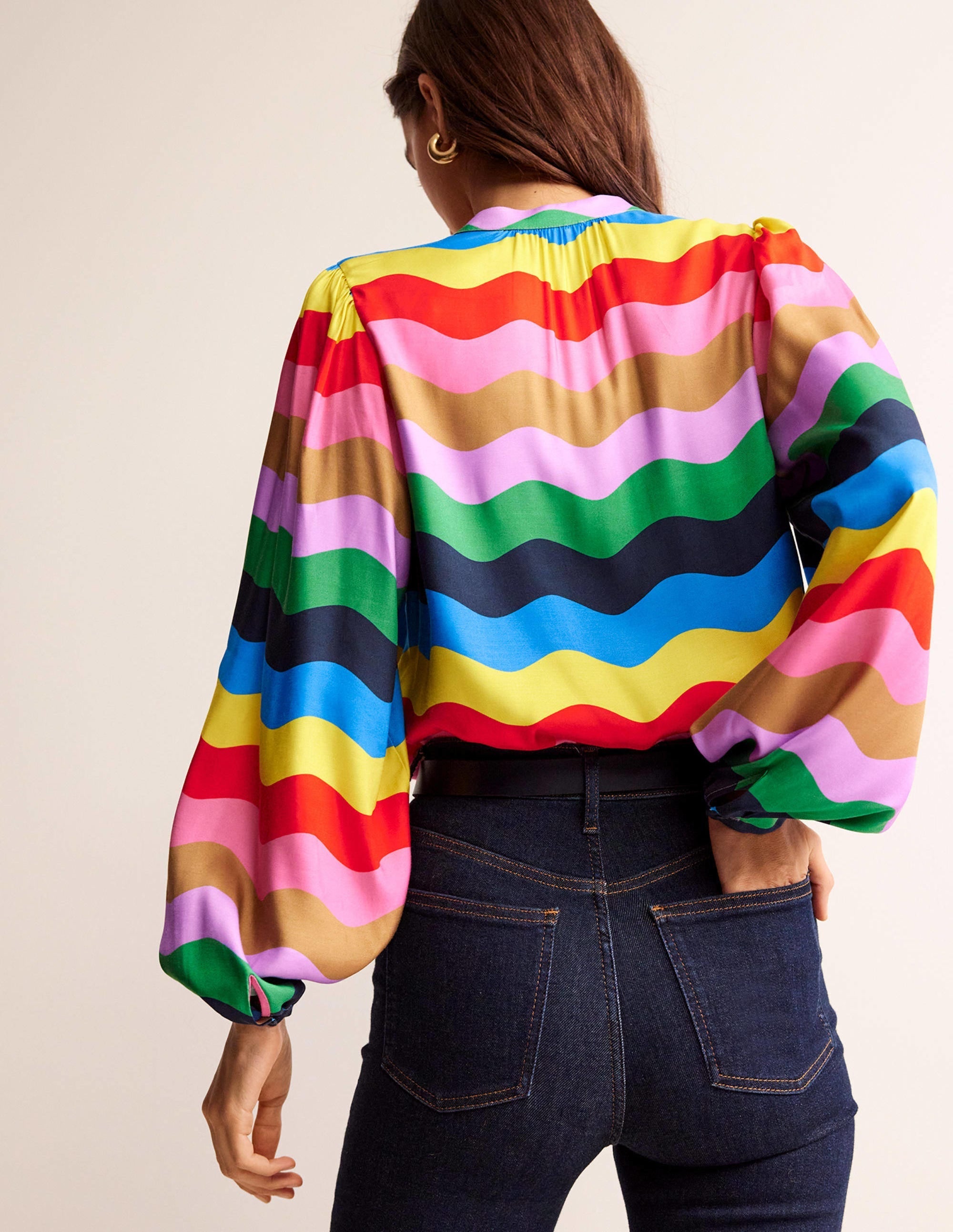 Blouson Sleeve Blouse-Multi, Rainbow Wave - Image 3
