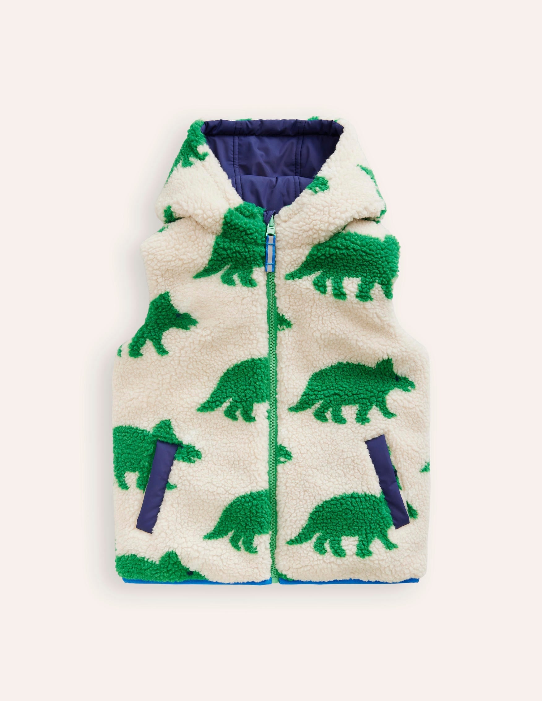 Reversible Borg Gilet-Green Dino / Navy-1