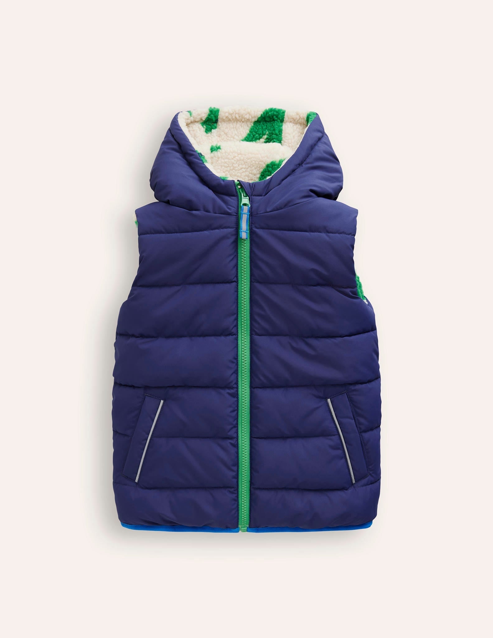 Reversible Borg Gilet-Green Dino / Navy-4