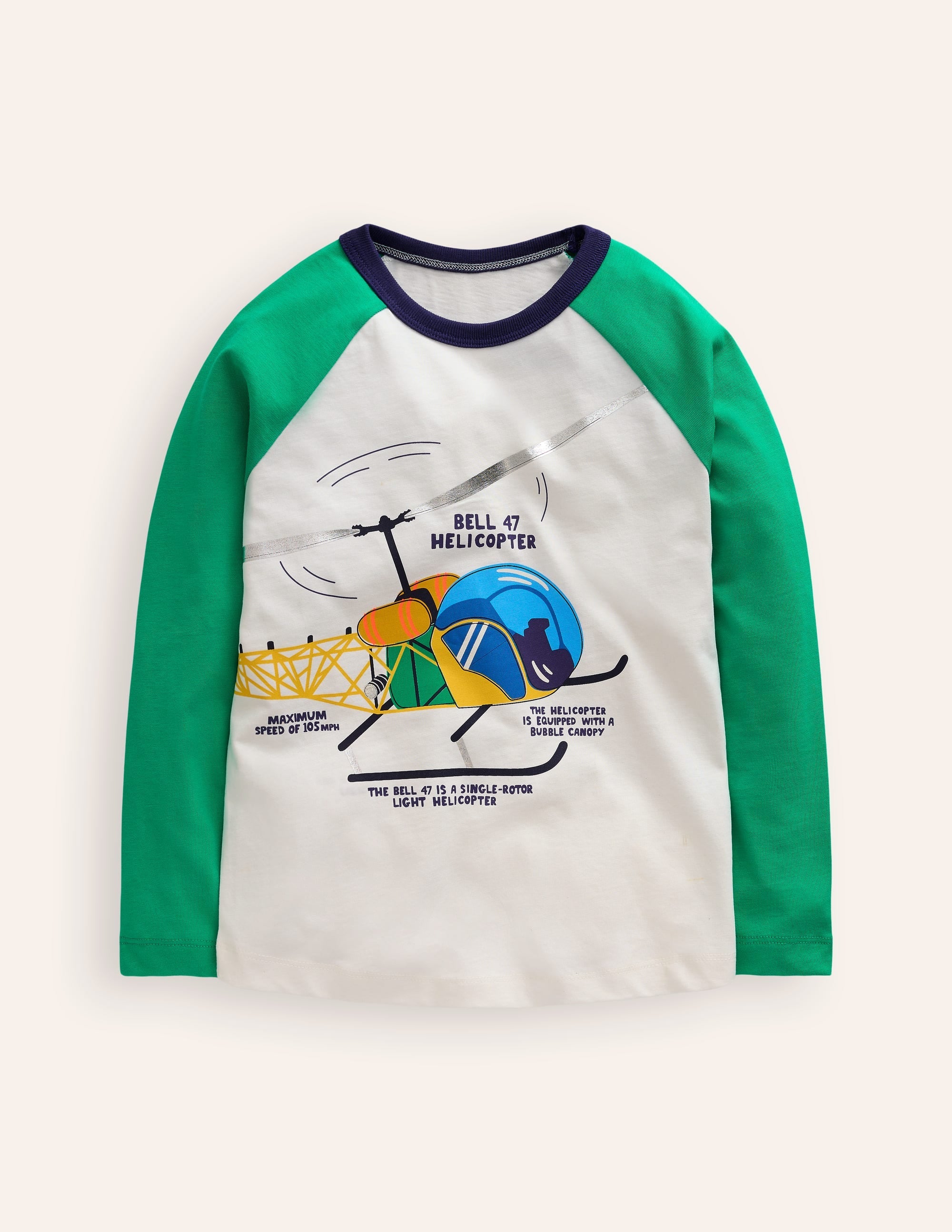 Printed Logo Raglan T-Shirt-Topaz Green Helicopter - Image 1