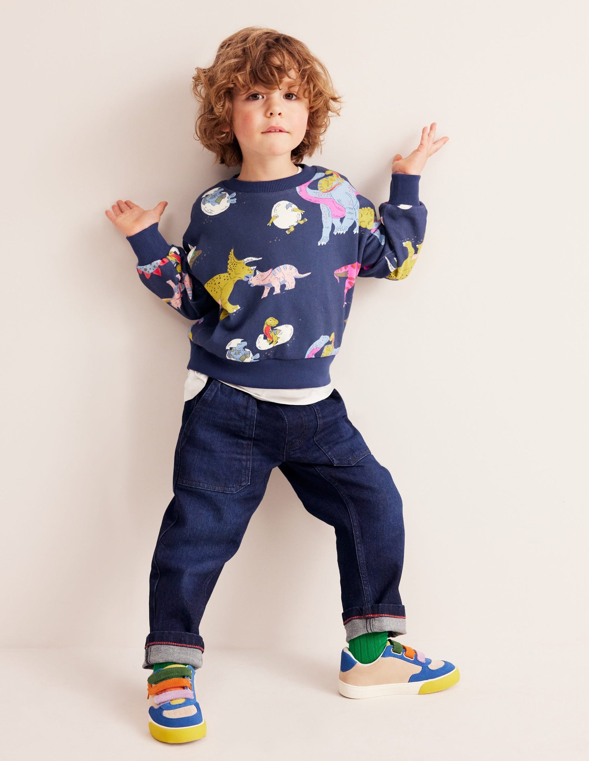 Printed Sweatshirt-Multi Dino Family-5